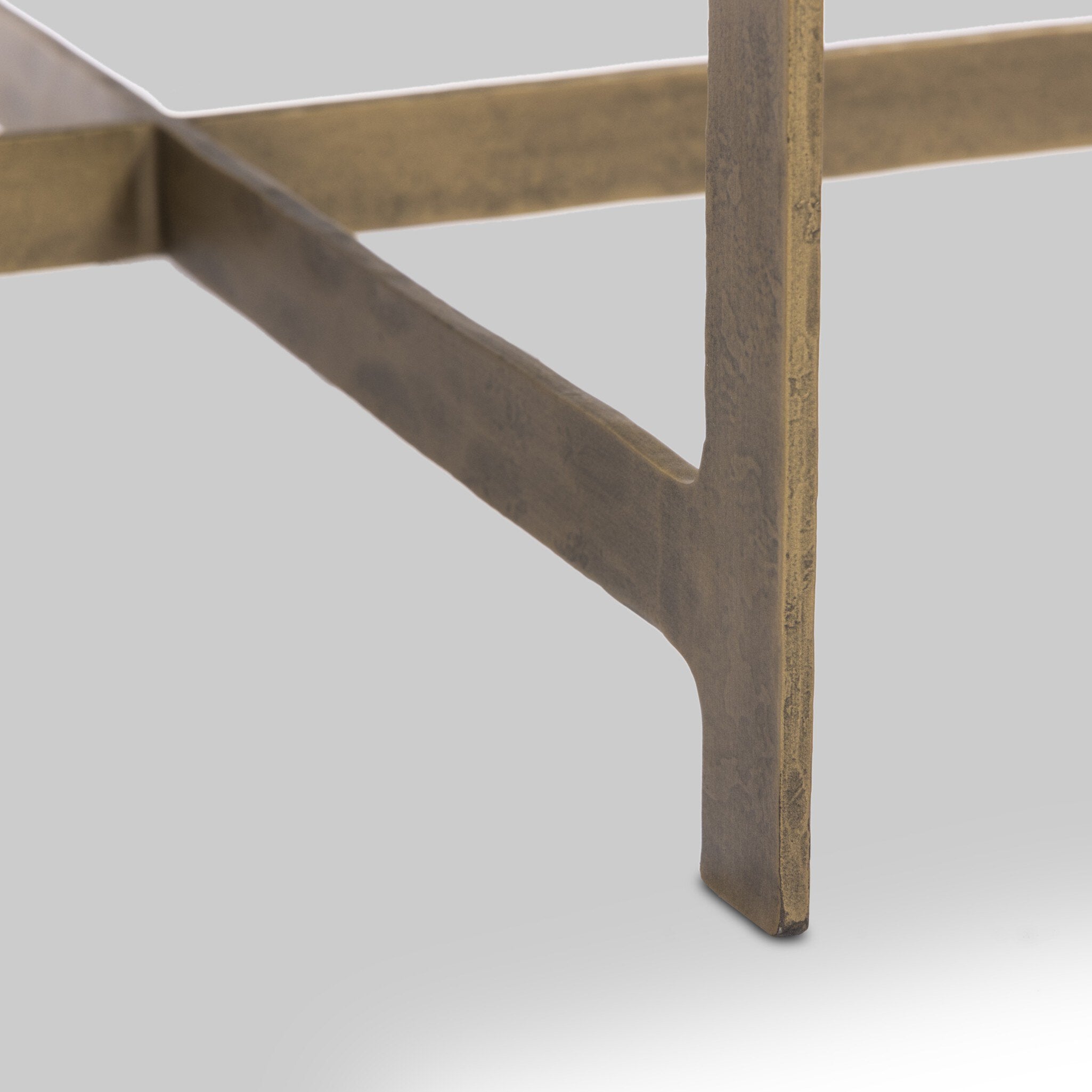 Four Hands Hammered Iron End Table — White Marble-Hammered Antique Brass