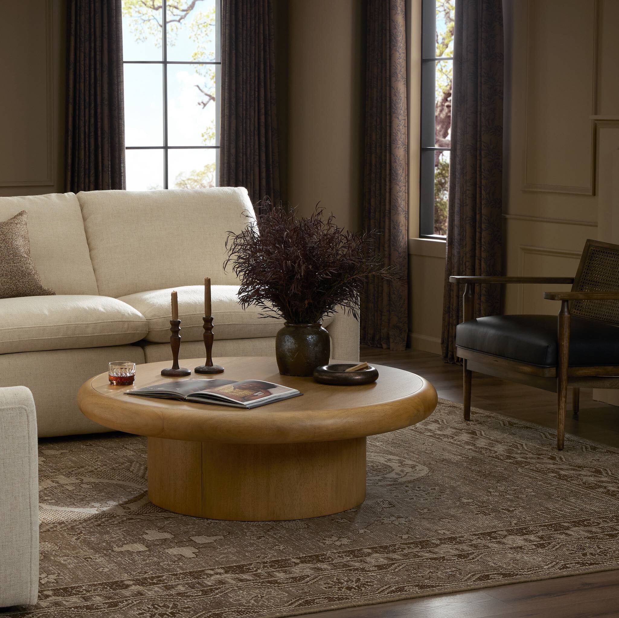Four Hands Zach Large Coffee Table — Burnished Parawood-Burnished Parawood Veneer