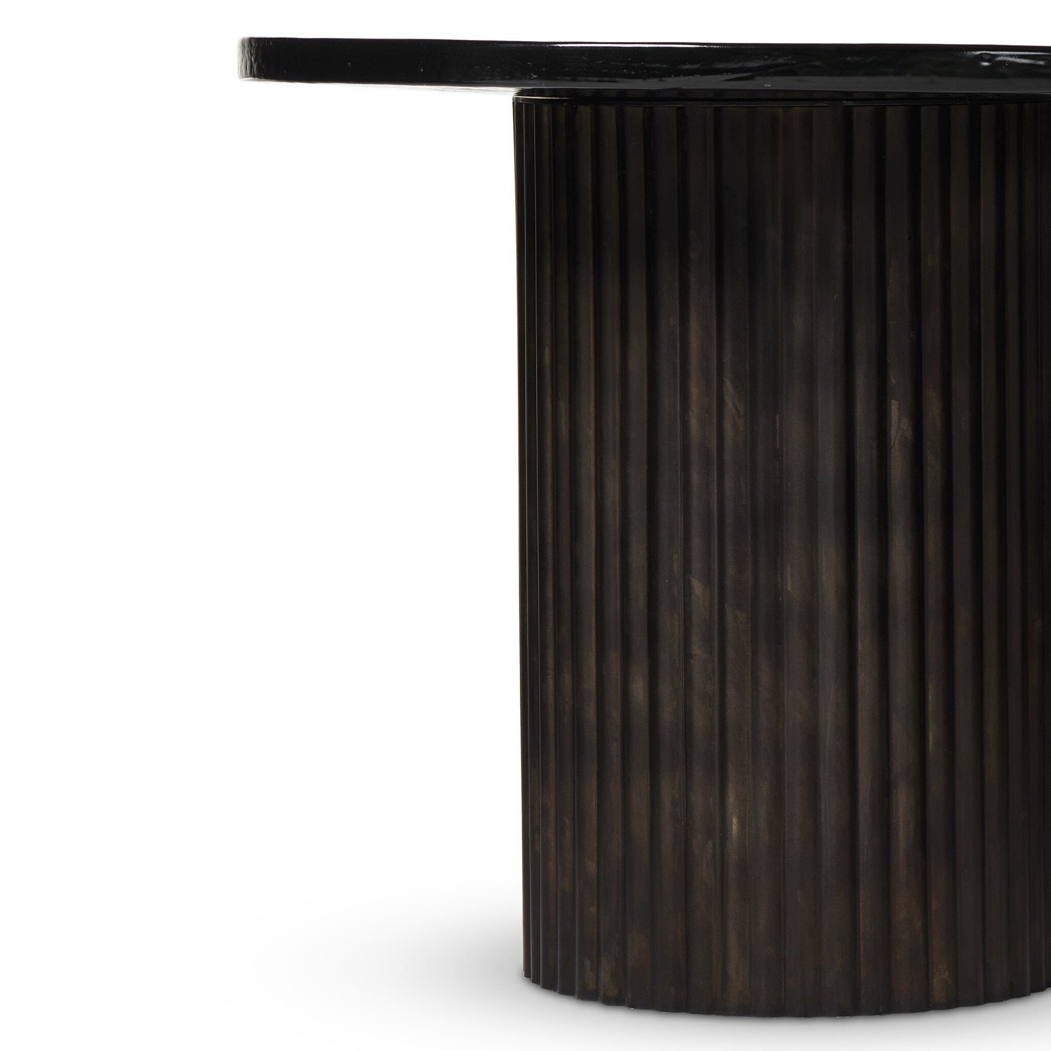 Four Hands Ruben End Table — Smoked Black Cast Glass-Rustic Brown