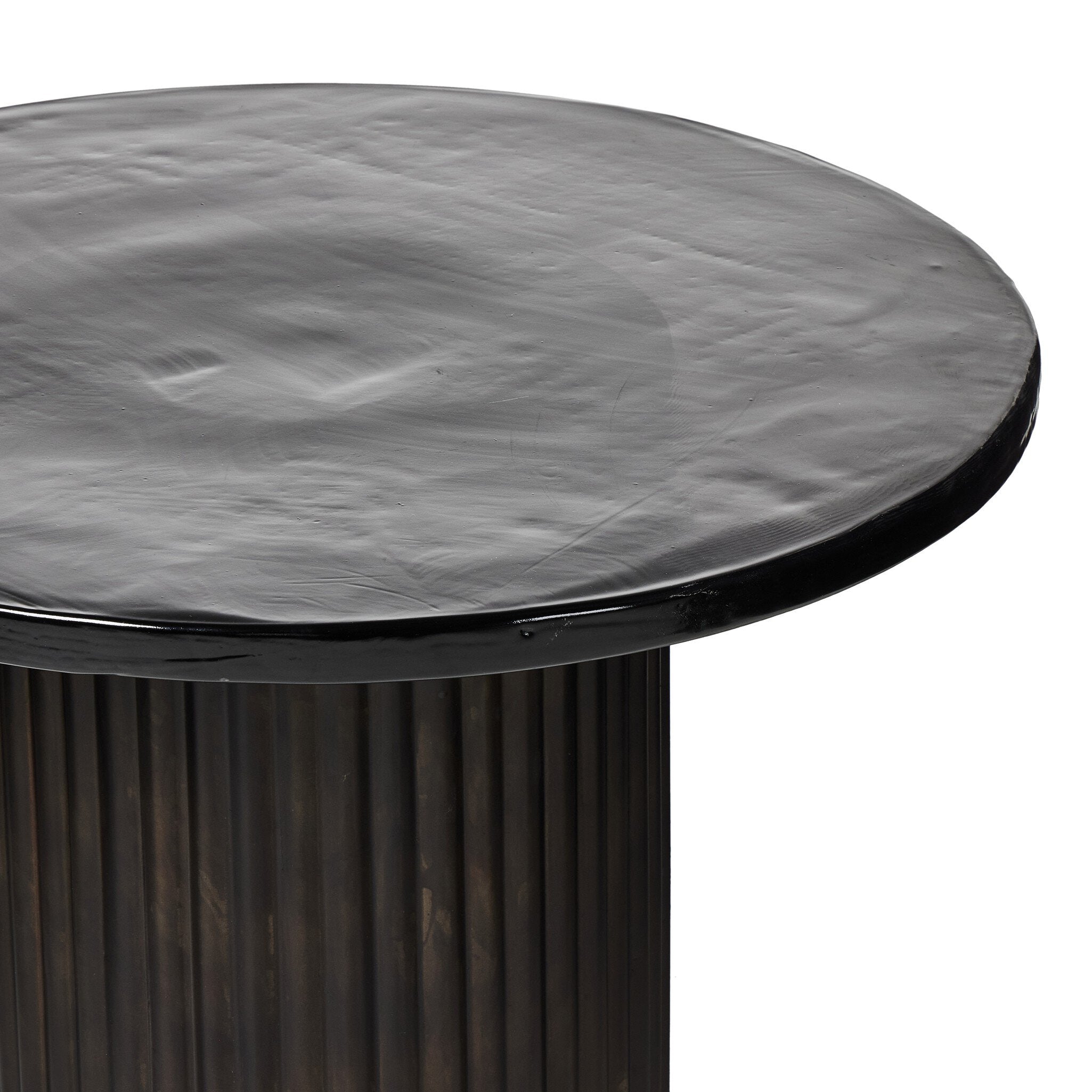 Four Hands Ruben End Table — Smoked Black Cast Glass-Rustic Brown