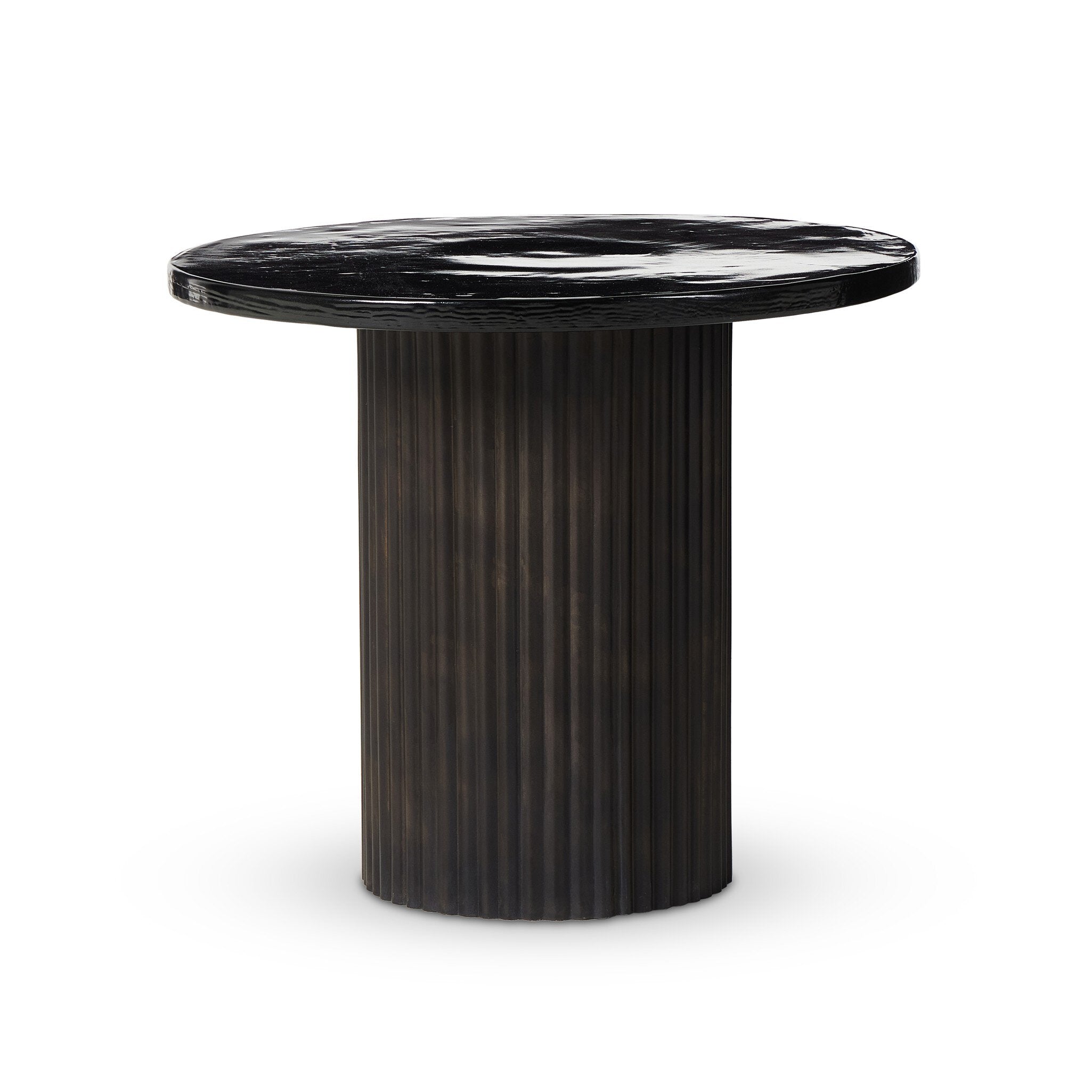 Four Hands Ruben End Table — Smoked Black Cast Glass-Rustic Brown