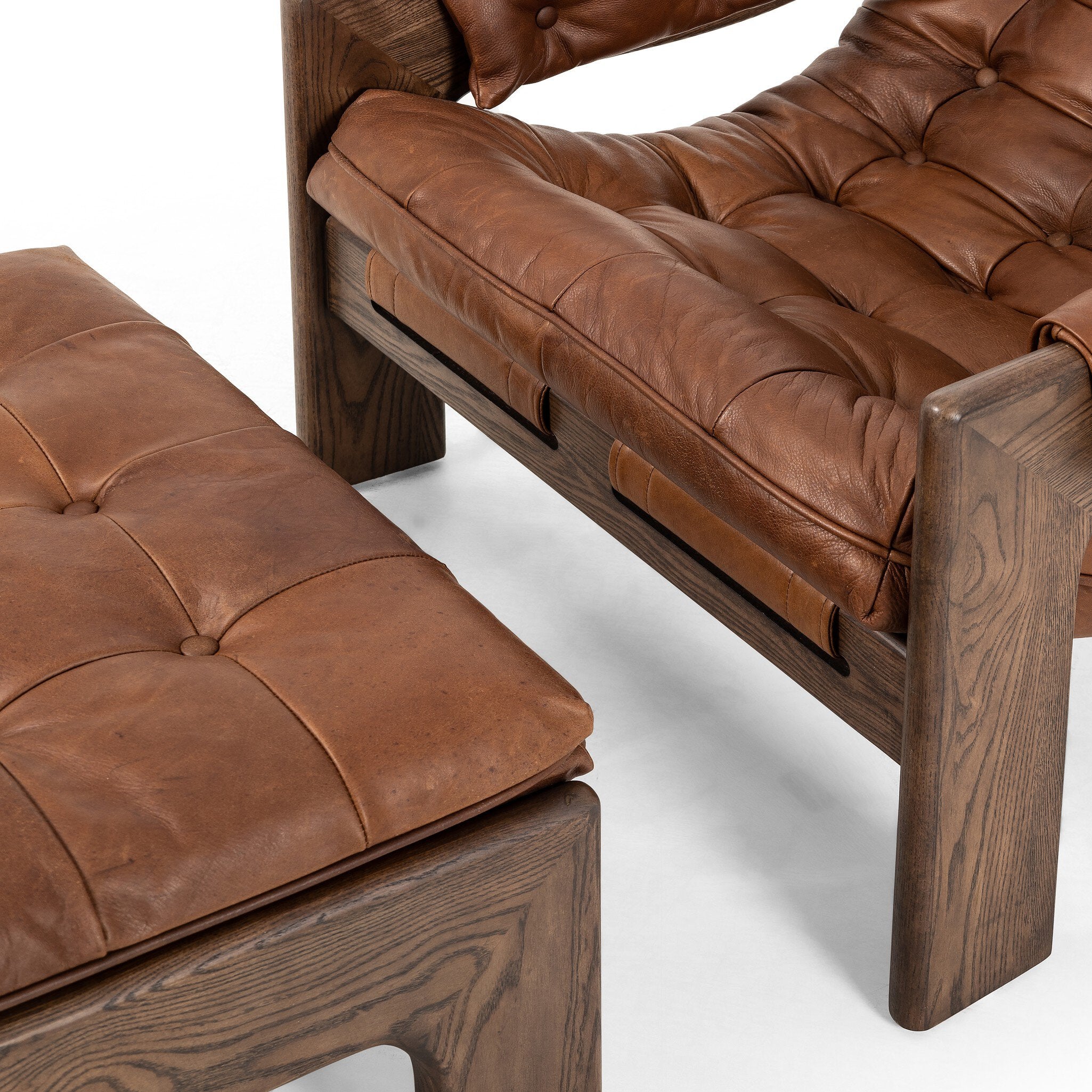 Four Hands Halston Chair With Ottoman — Heirloom Sienna-Terra Brown Ash