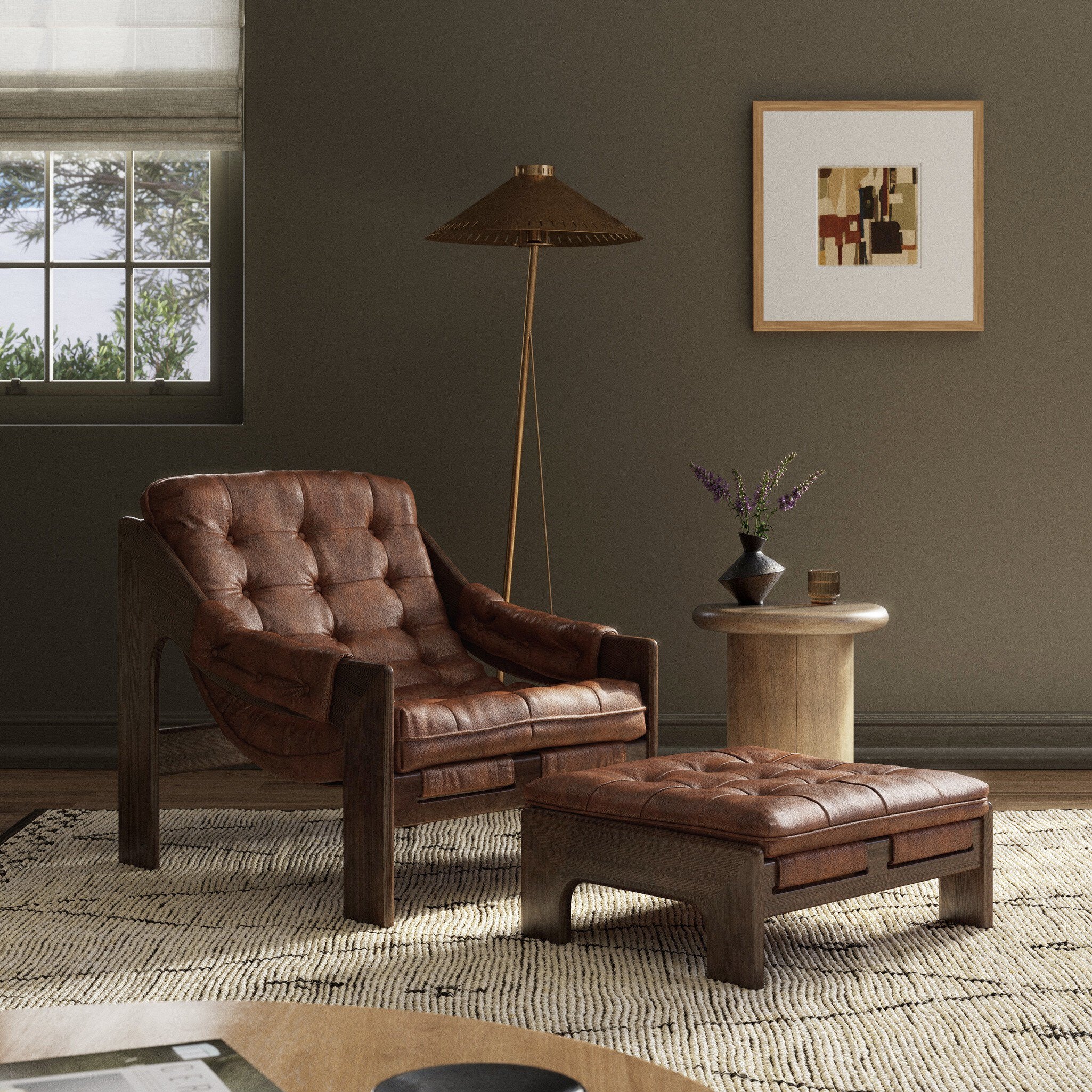 Four Hands Halston Chair With Ottoman — Heirloom Sienna-Terra Brown Ash