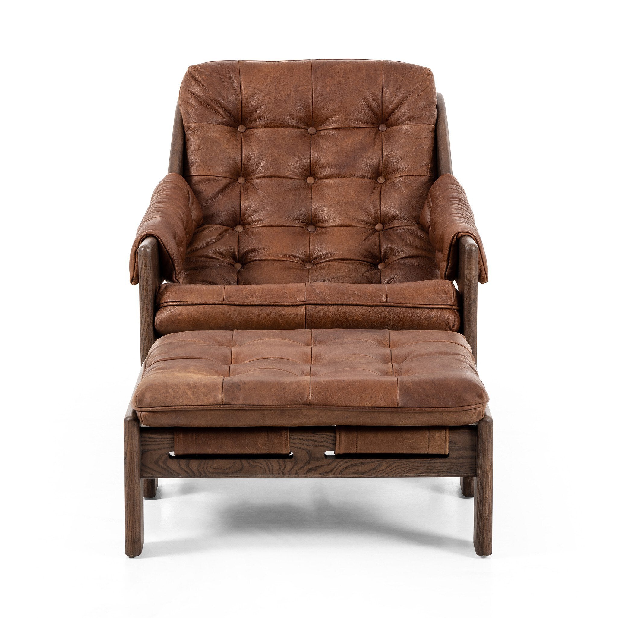 Four Hands Halston Chair With Ottoman — Heirloom Sienna-Terra Brown Ash