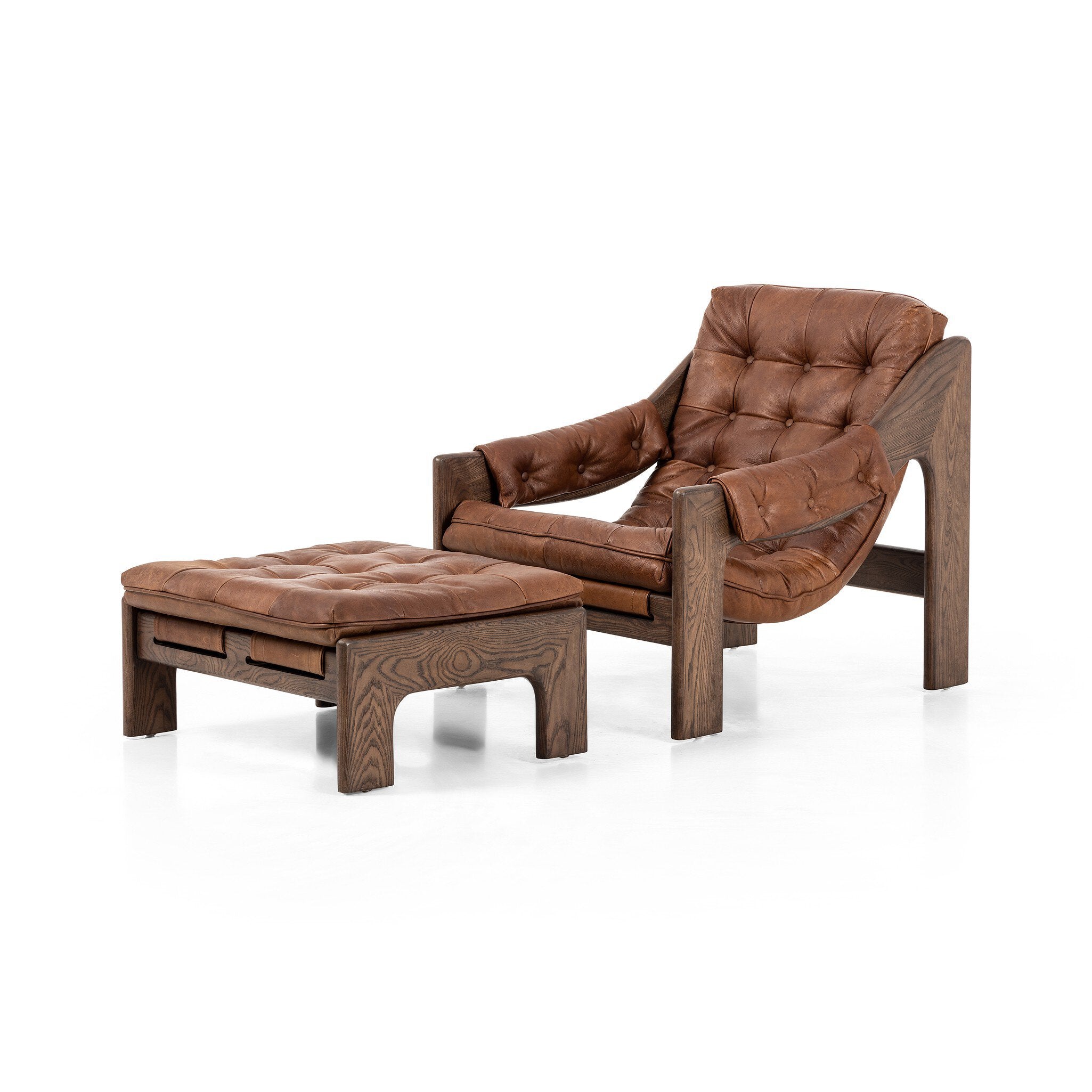 Four Hands Halston Chair With Ottoman — Heirloom Sienna-Terra Brown Ash