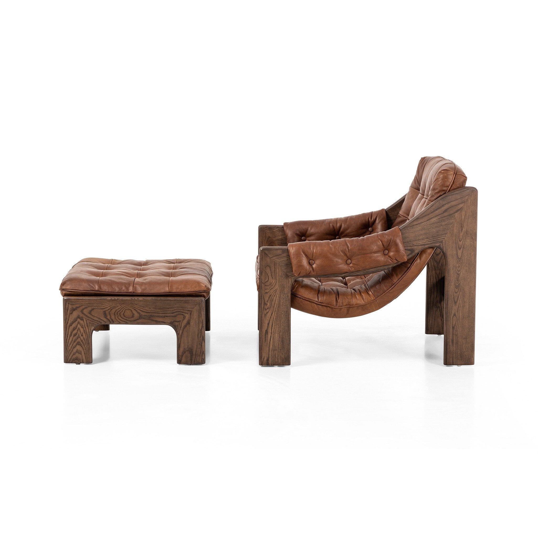 Four Hands Halston Chair With Ottoman — Heirloom Sienna-Terra Brown Ash