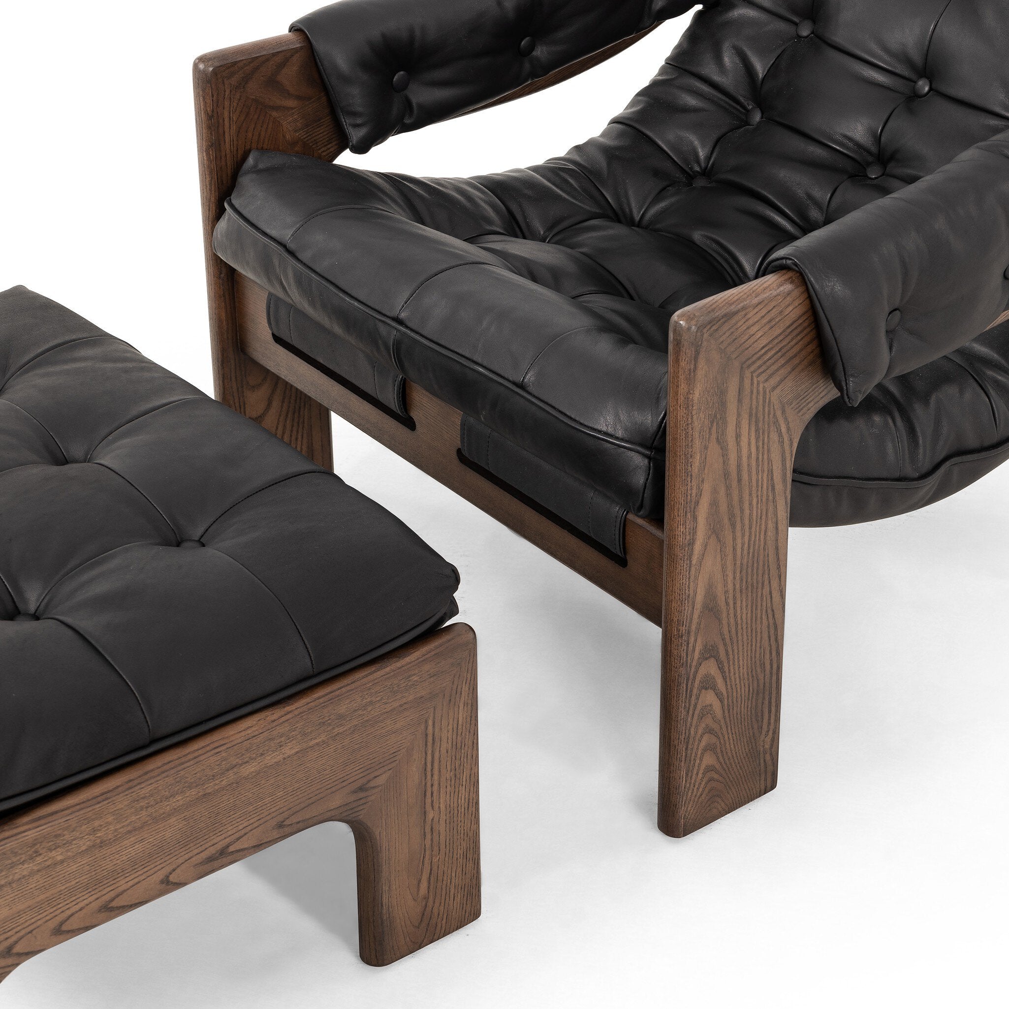 Four Hands Halston Chair With Ottoman — Heirloom Black-Terra Brown Ash