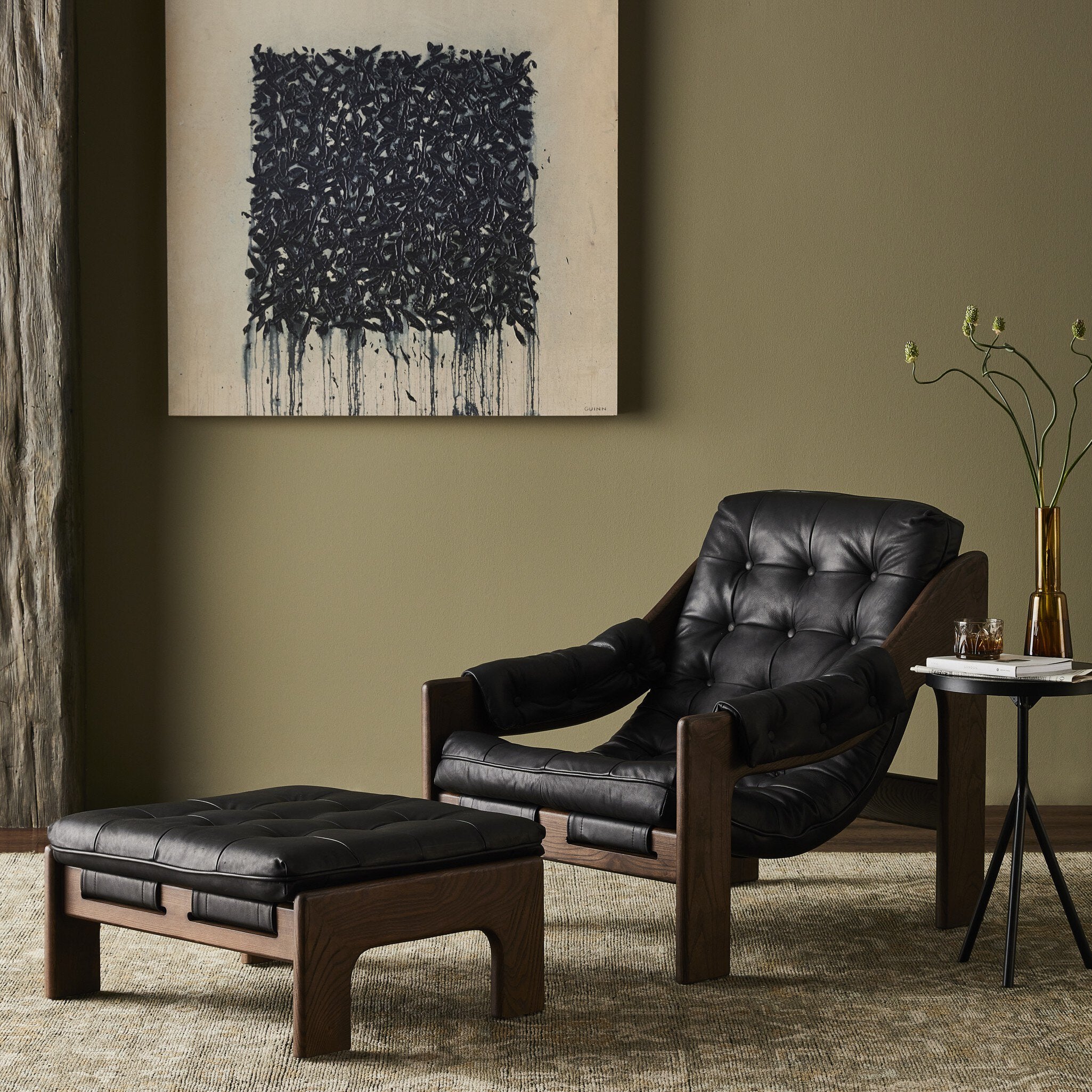 Four Hands Halston Chair With Ottoman — Heirloom Black-Terra Brown Ash