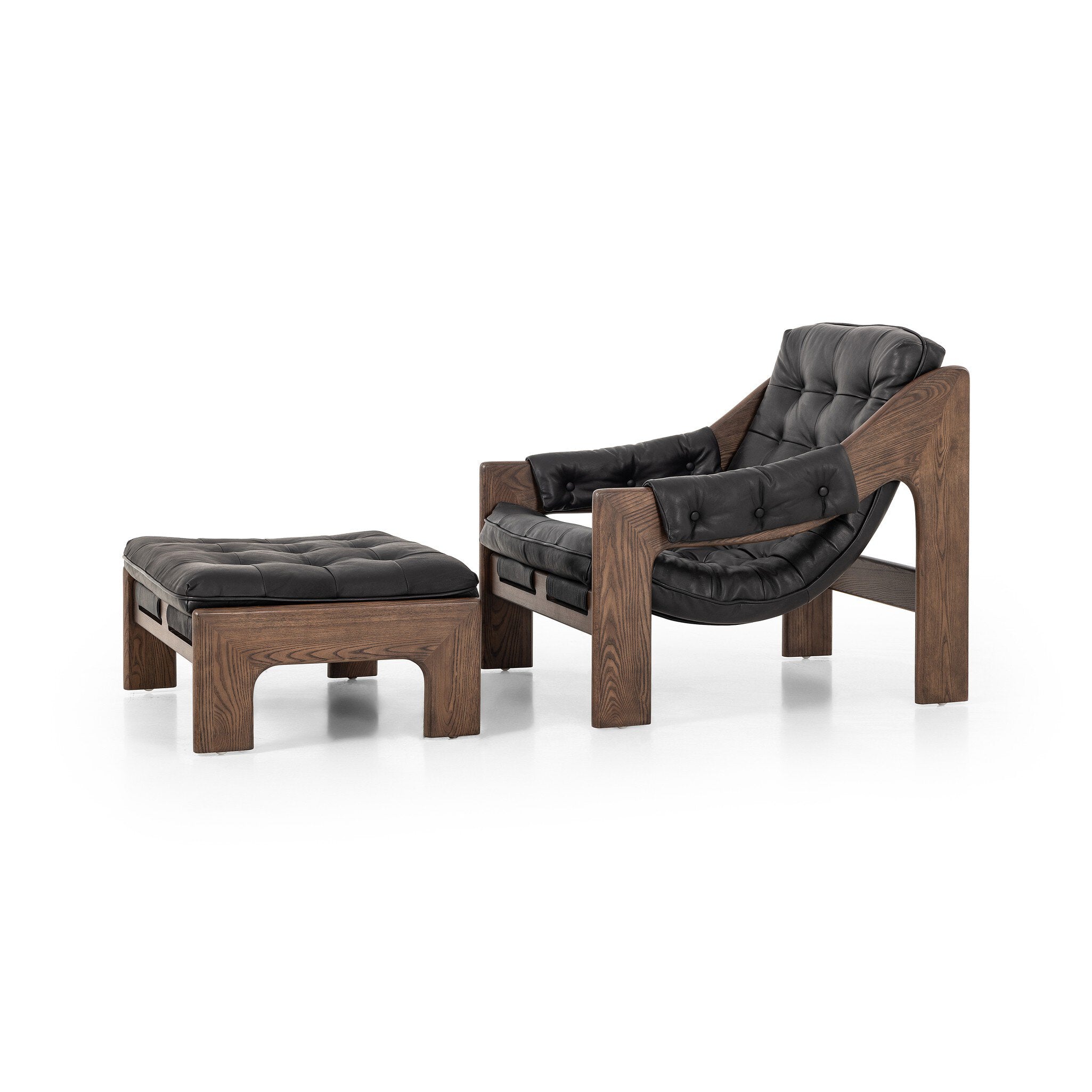 Four Hands Halston Chair With Ottoman — Heirloom Black-Terra Brown Ash