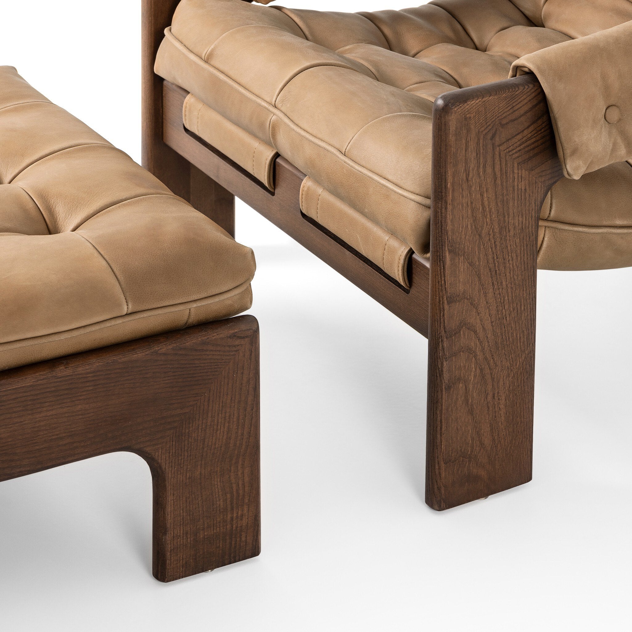 Four Hands Halston Chair With Ottoman — Palermo Drift-Terra Brown Ash