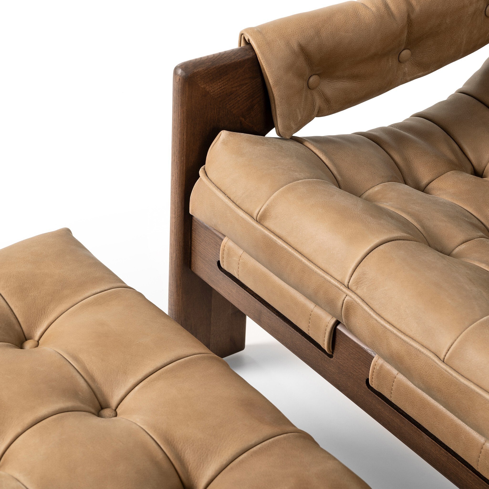 Four Hands Halston Chair With Ottoman — Palermo Drift-Terra Brown Ash