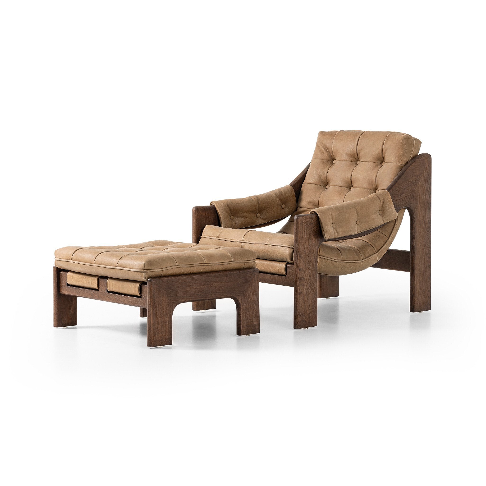 Four Hands Halston Chair With Ottoman — Palermo Drift-Terra Brown Ash