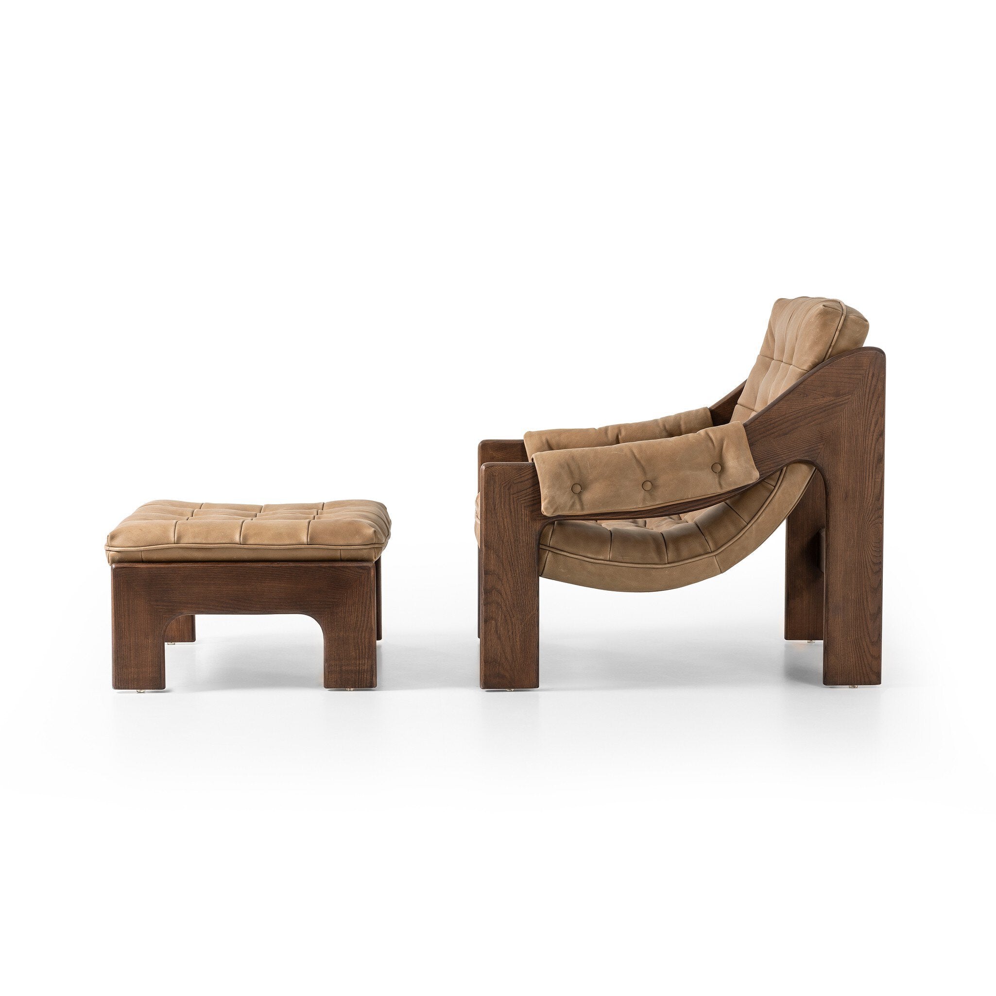 Four Hands Halston Chair With Ottoman — Palermo Drift-Terra Brown Ash