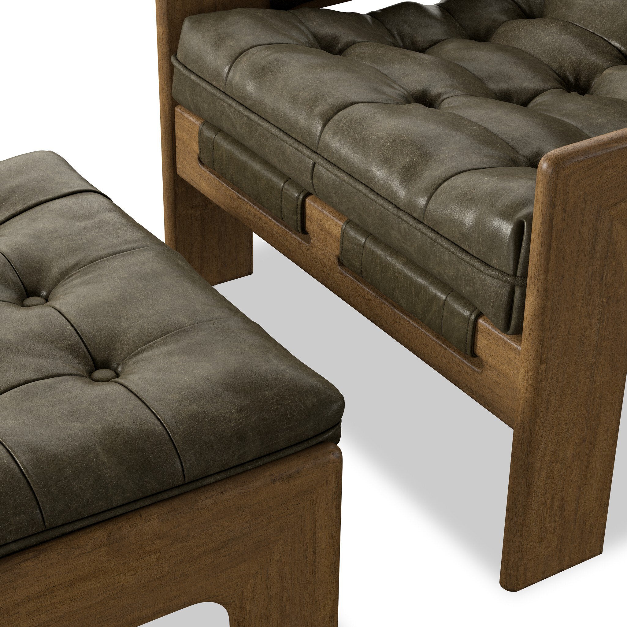 Four Hands Halston Chair With Ottoman — Dulane Moss-Weathered Sepia