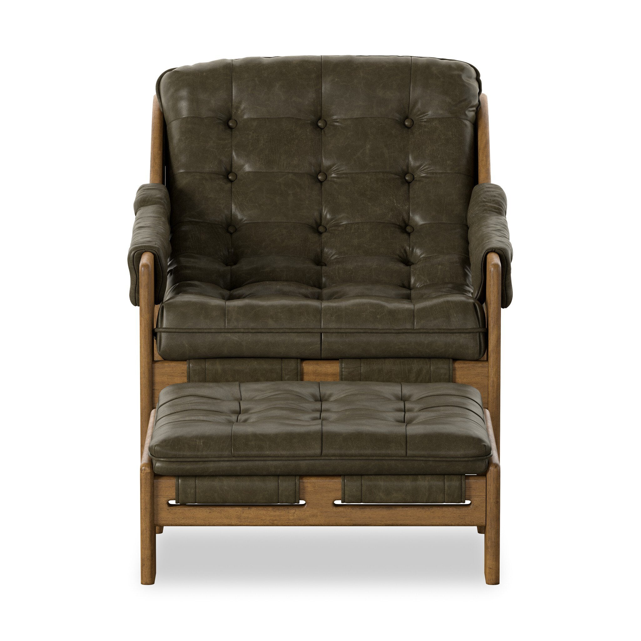Four Hands Halston Chair With Ottoman — Dulane Moss-Weathered Sepia
