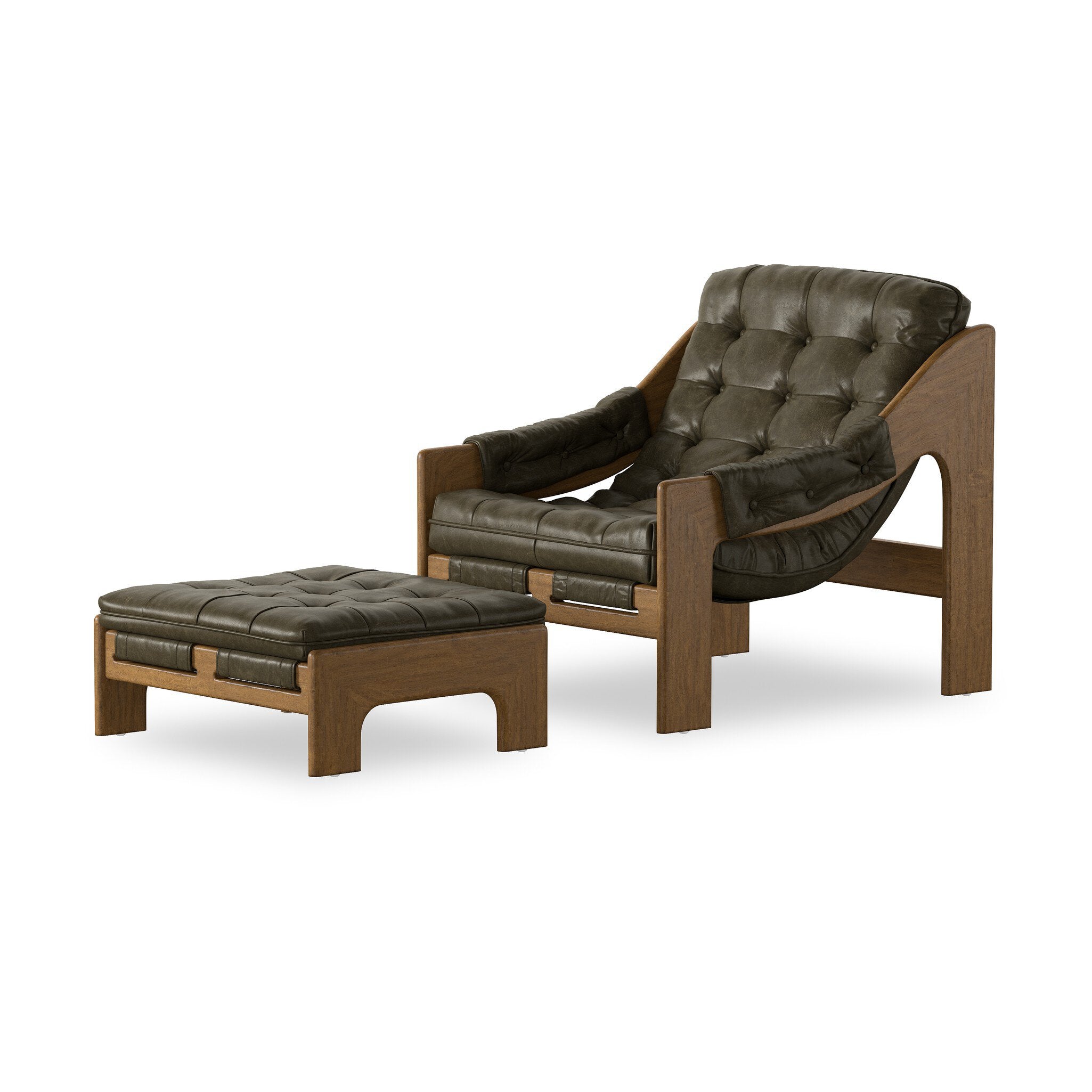 Four Hands Halston Chair With Ottoman — Dulane Moss-Weathered Sepia