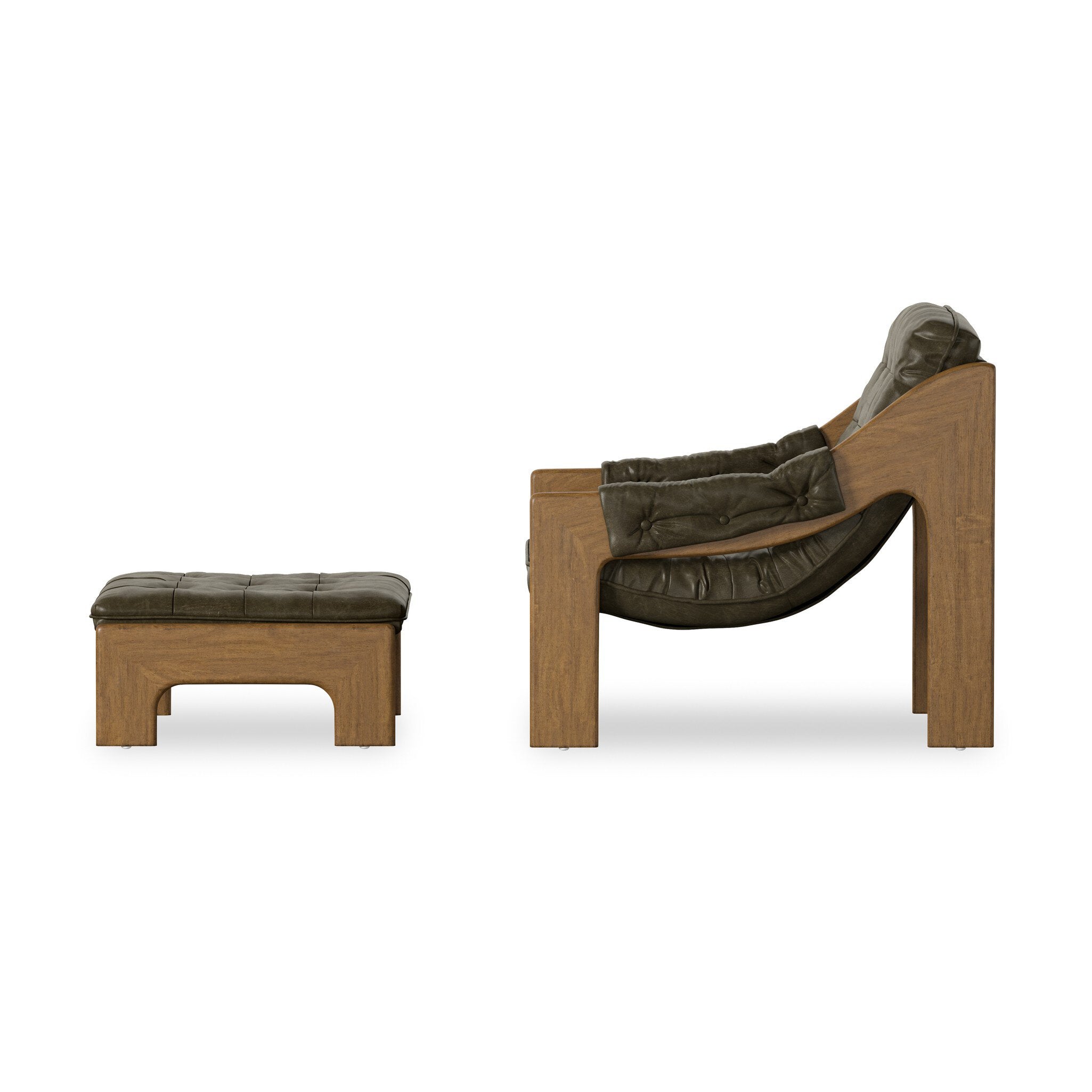 Four Hands Halston Chair With Ottoman — Dulane Moss-Weathered Sepia