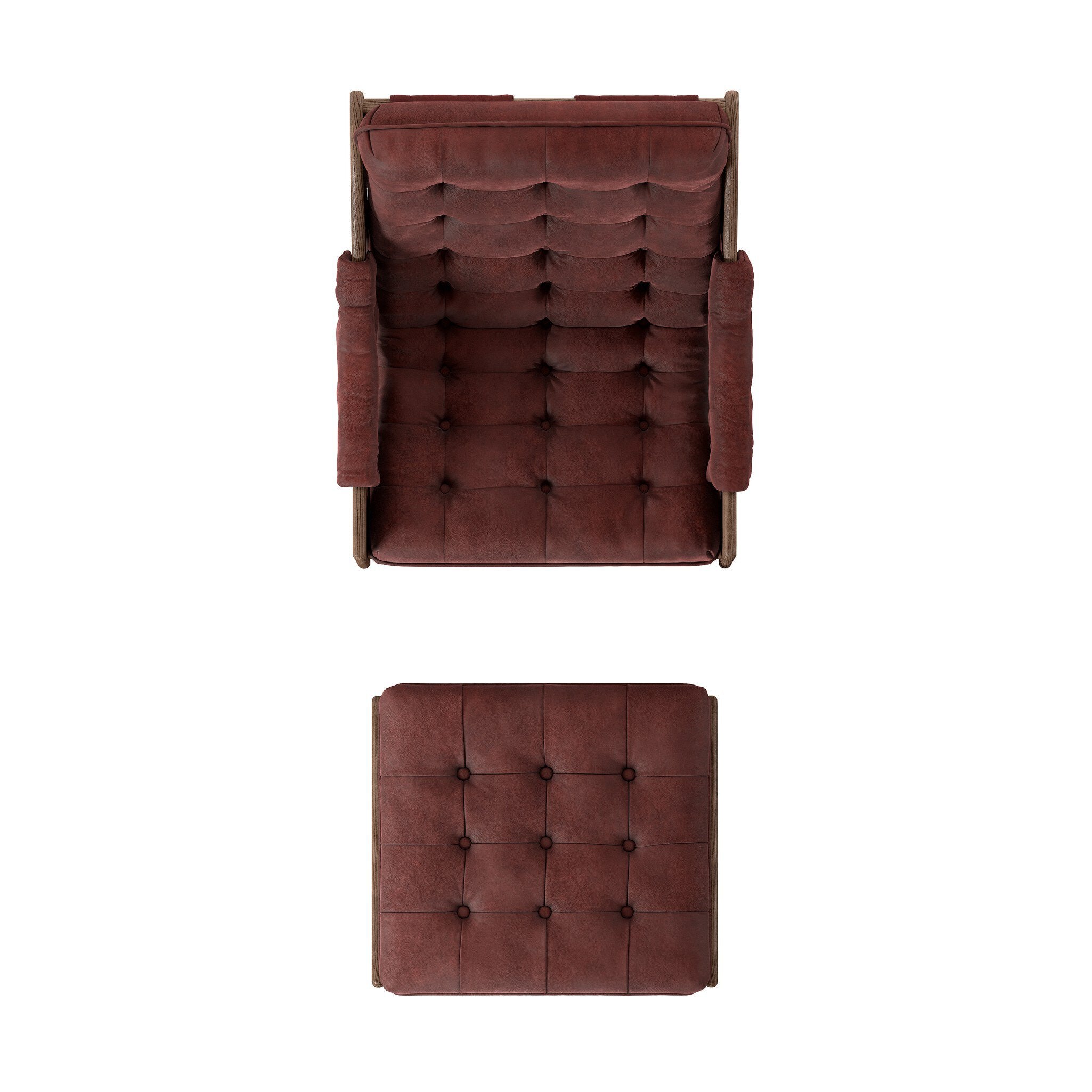 Four Hands Halston Chair With Ottoman — Nubuck Burgundy-Terra Brown Ash