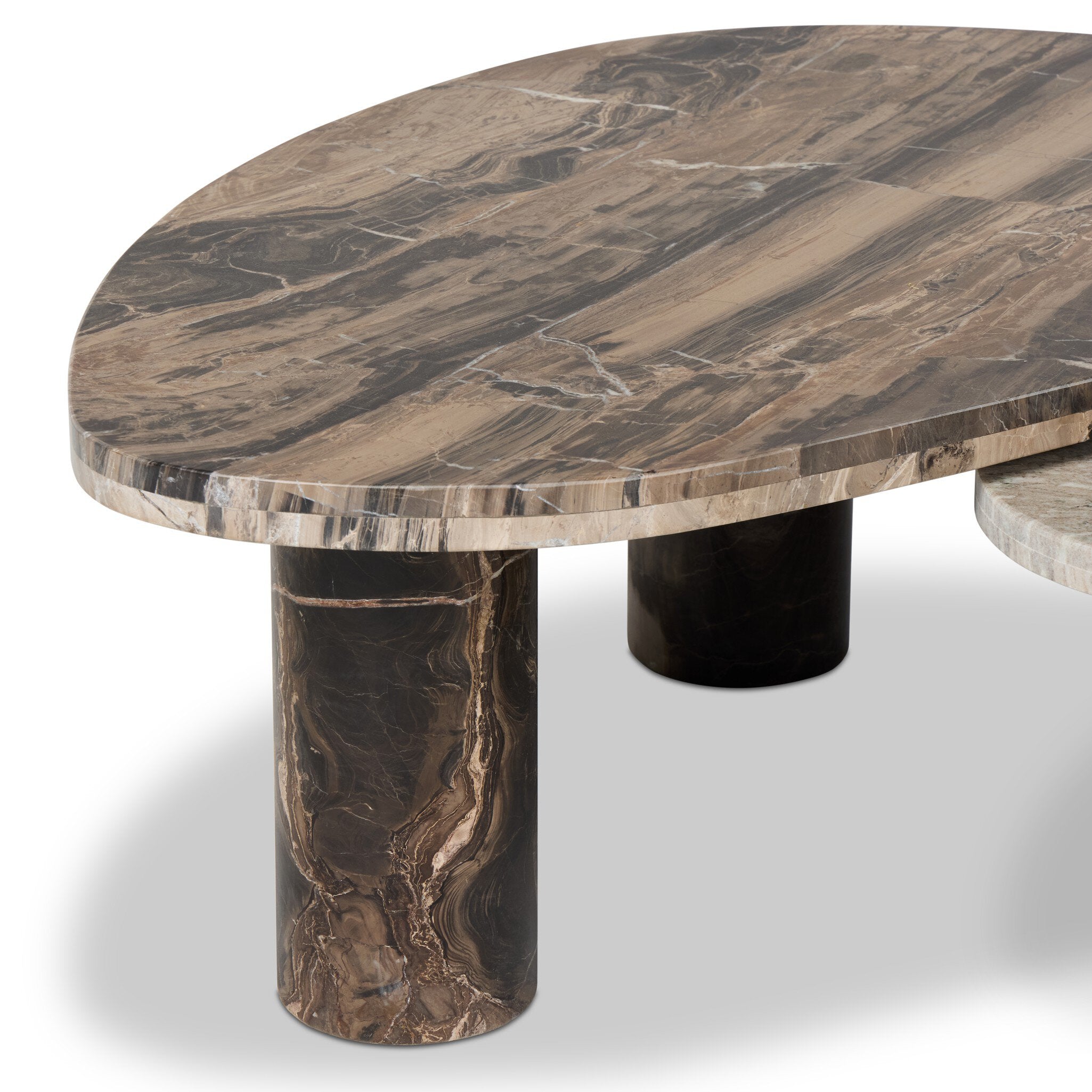 Four Hands Zion Nesting Coffee Tables — Rocky Brown Marble-Antique White Marble