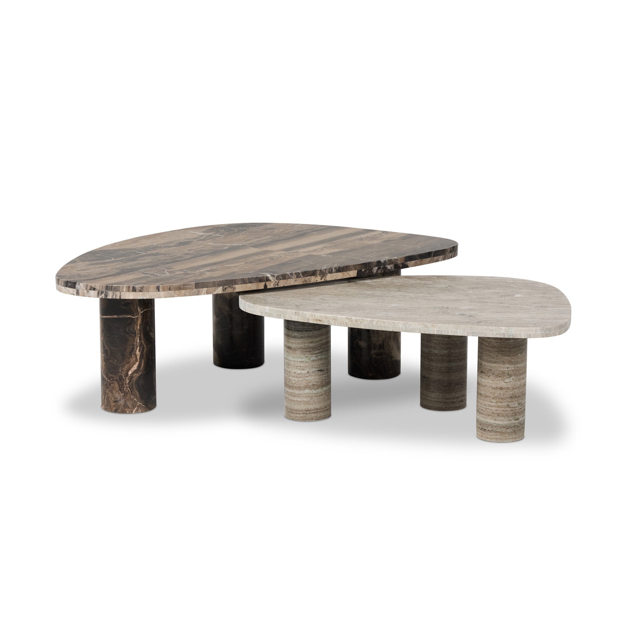 Four Hands Zion Nesting Coffee Tables — Rocky Brown Marble-Antique White Marble