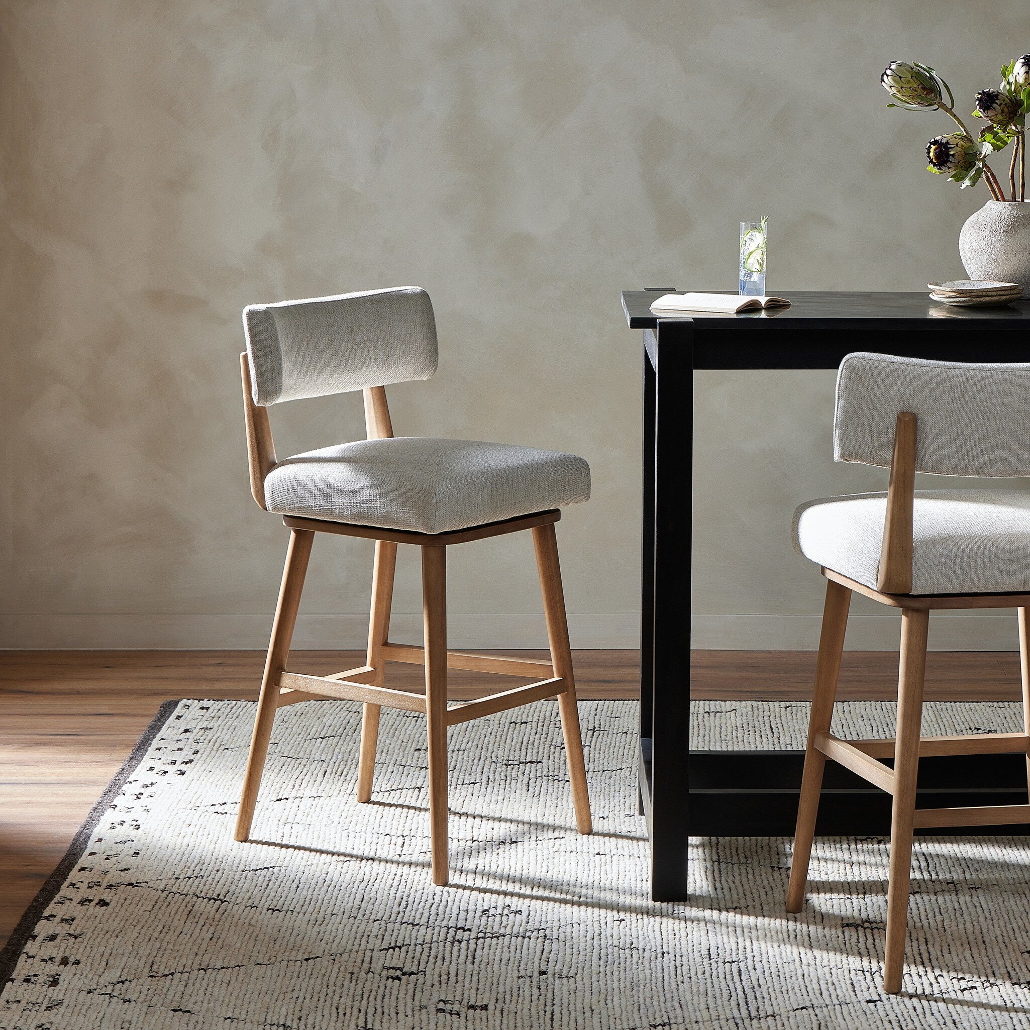 Four Hands Cardell Swivel Bar + Counter Stool — Essence Natural-Washed Natural Parawood-Bar