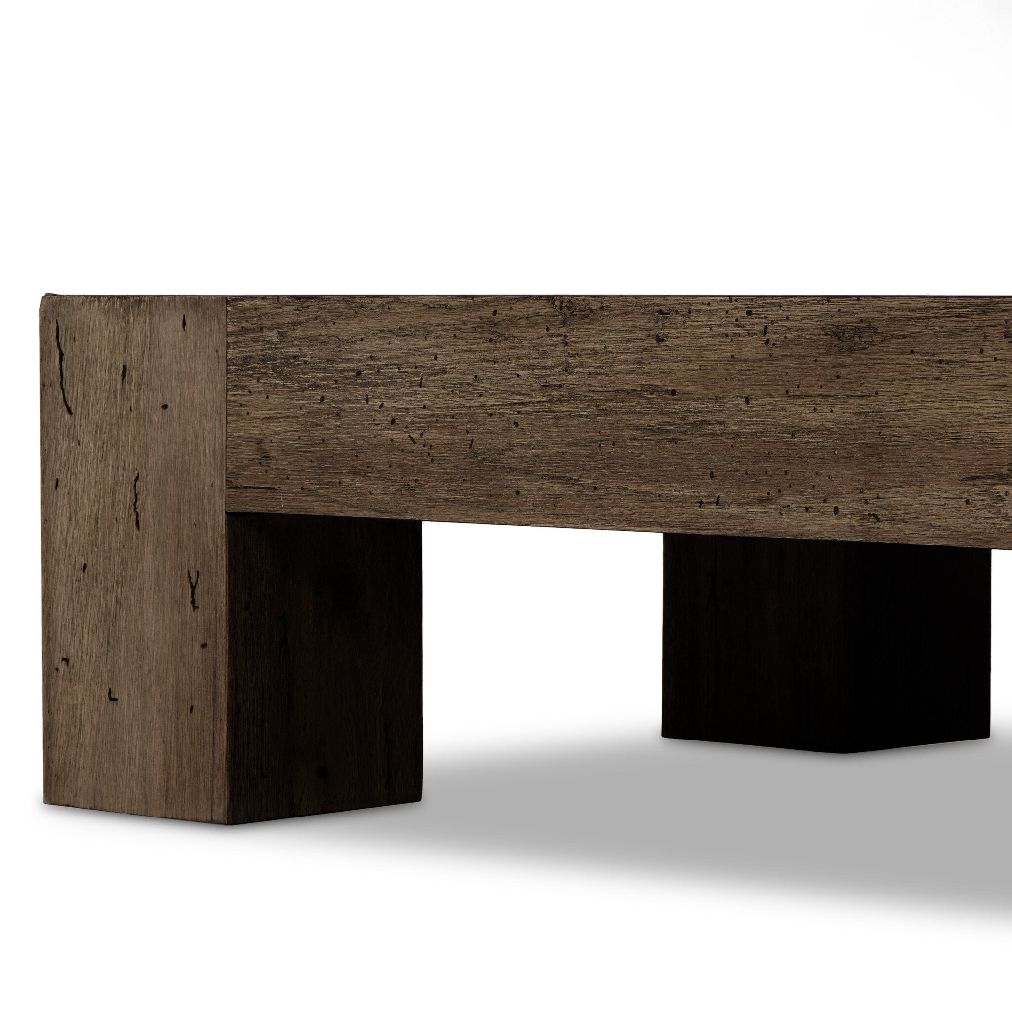 Four Hands Abaso Rectangular Coffee Table — Ebony Rustic Wormwood Oak