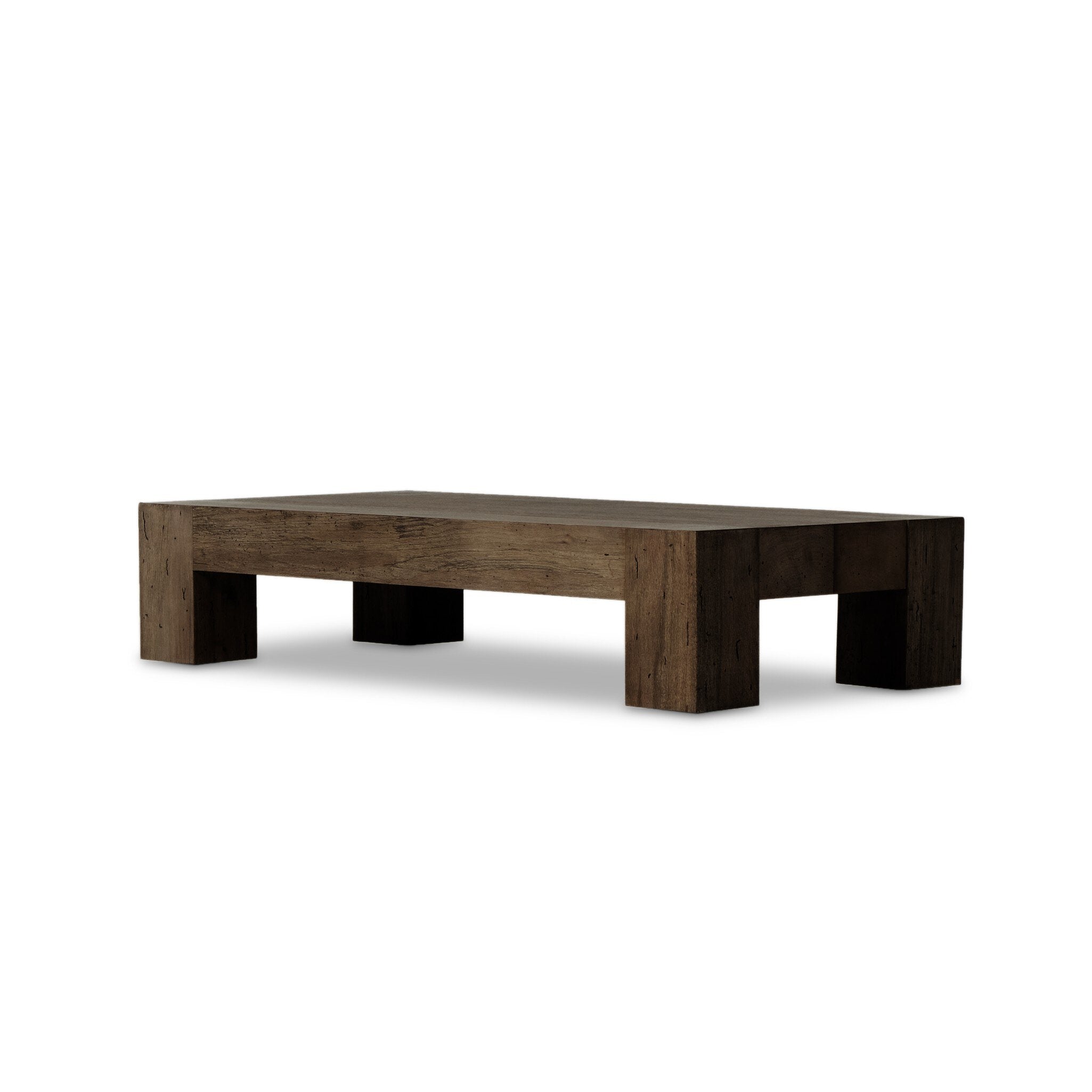 Four Hands Abaso Rectangular Coffee Table — Ebony Rustic Wormwood Oak