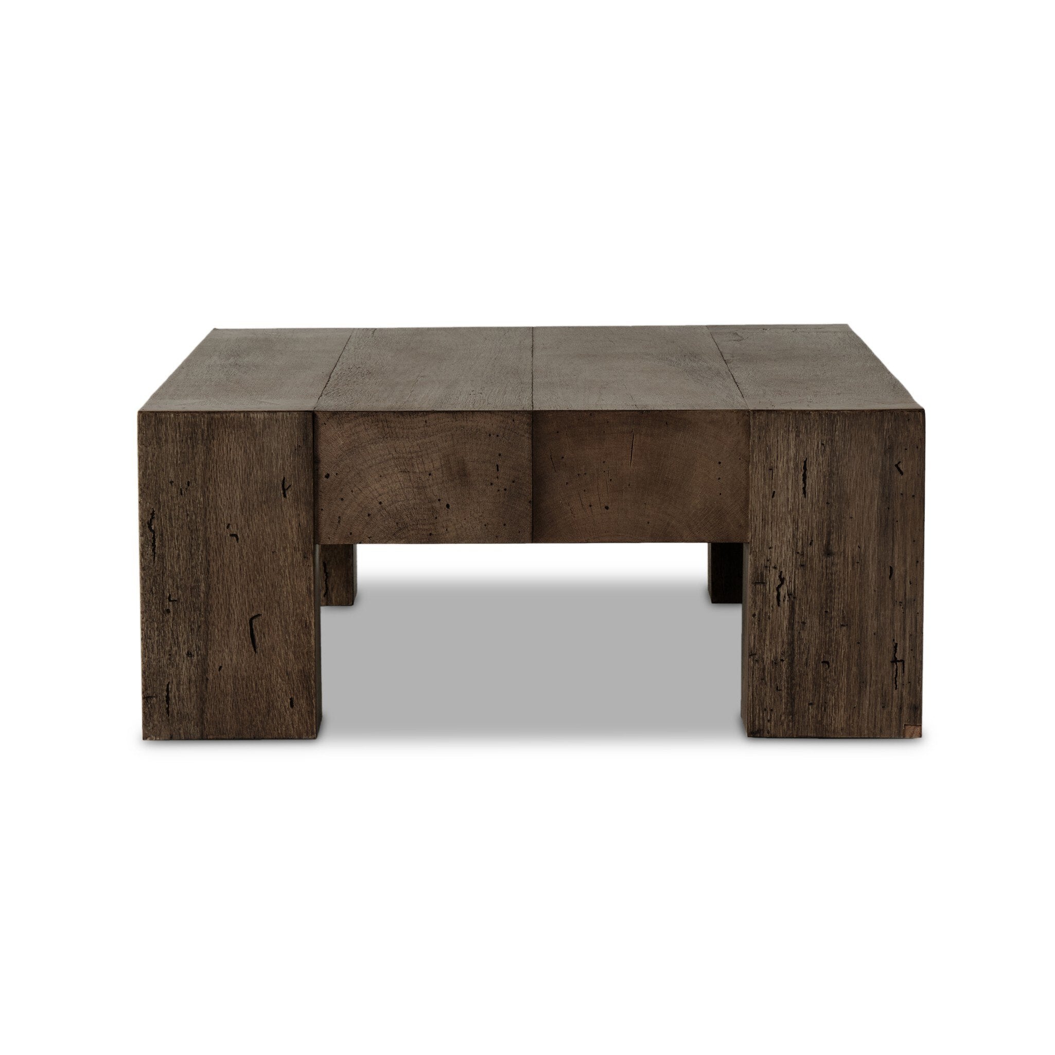 Four Hands Abaso Rectangular Coffee Table — Ebony Rustic Wormwood Oak