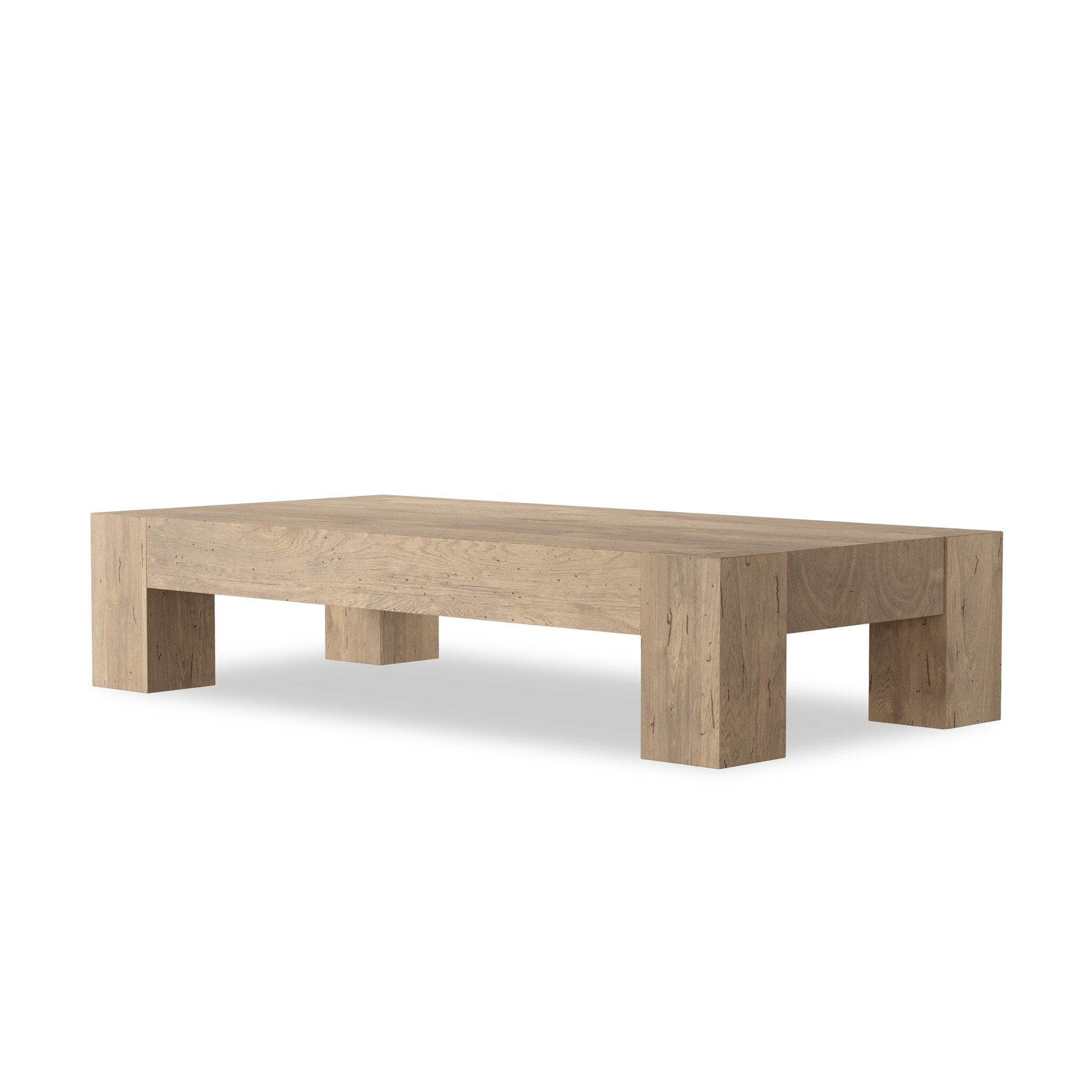 Four Hands Abaso Rectangular Coffee Table — Whitewash Rustic Wormwood Oak-Smoked Oak Veneer