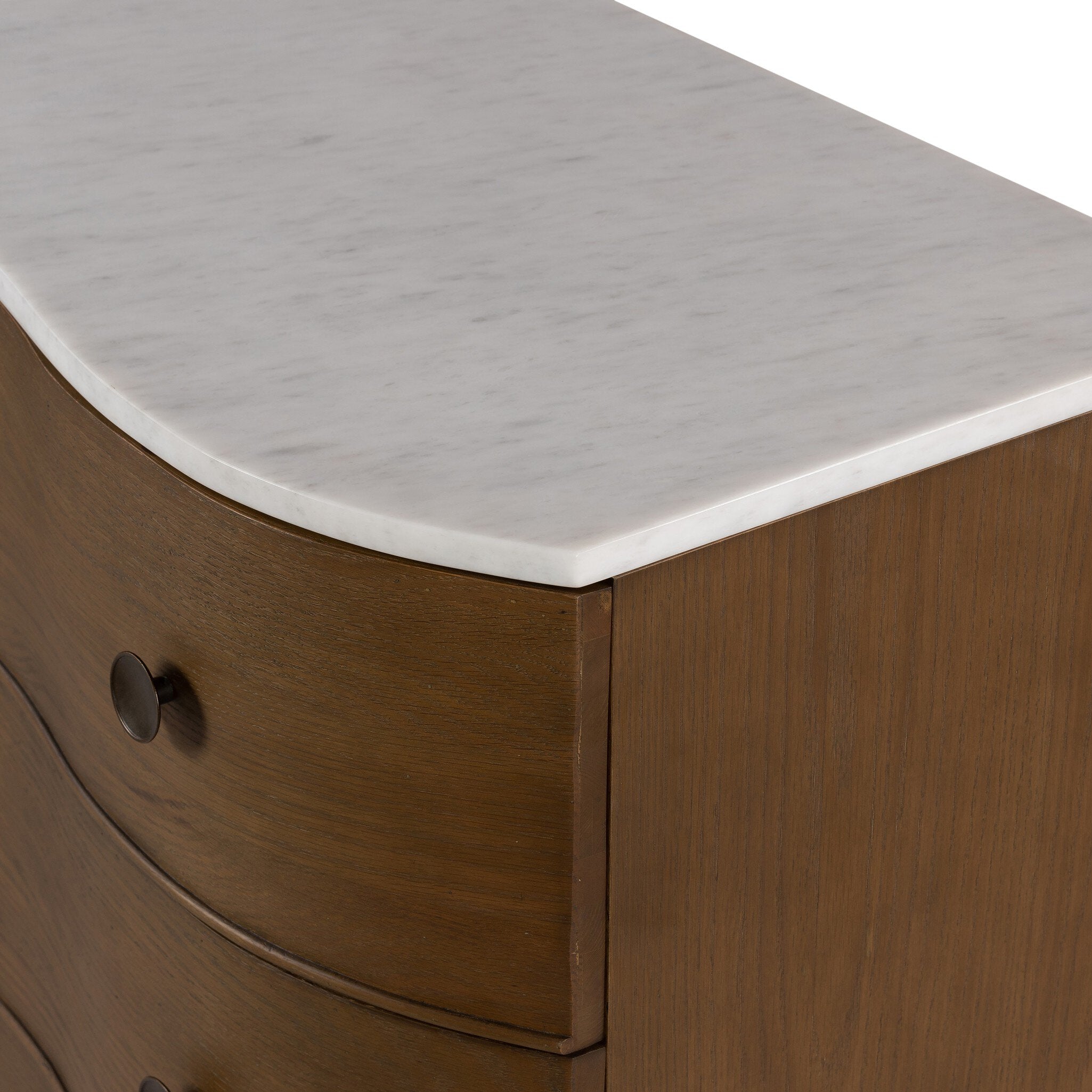 Four Hands Tiago Marble Chest — Toasted Oak-Glossy White Marble-Aged Brass