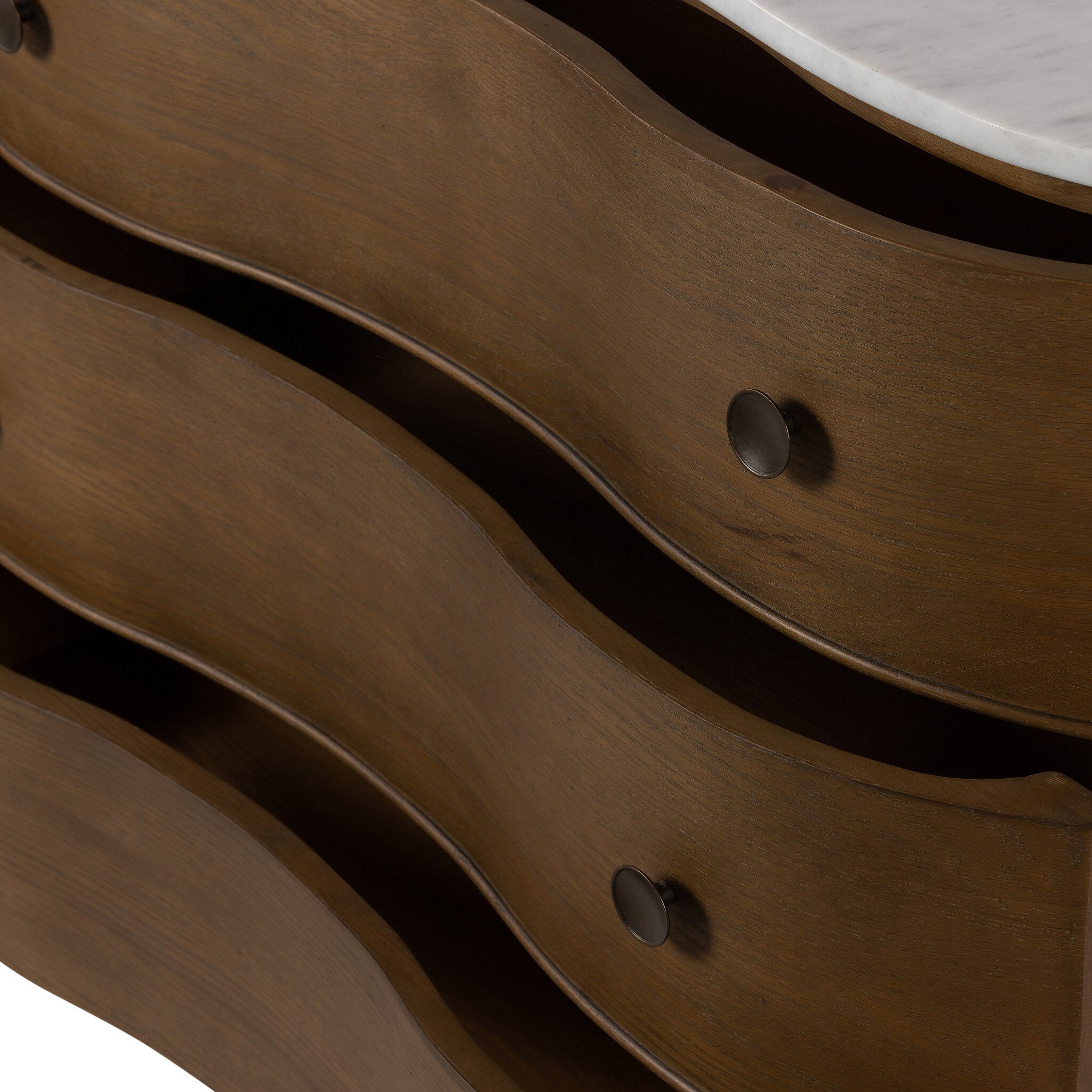Four Hands Tiago Marble Chest — Toasted Oak-Glossy White Marble-Aged Brass
