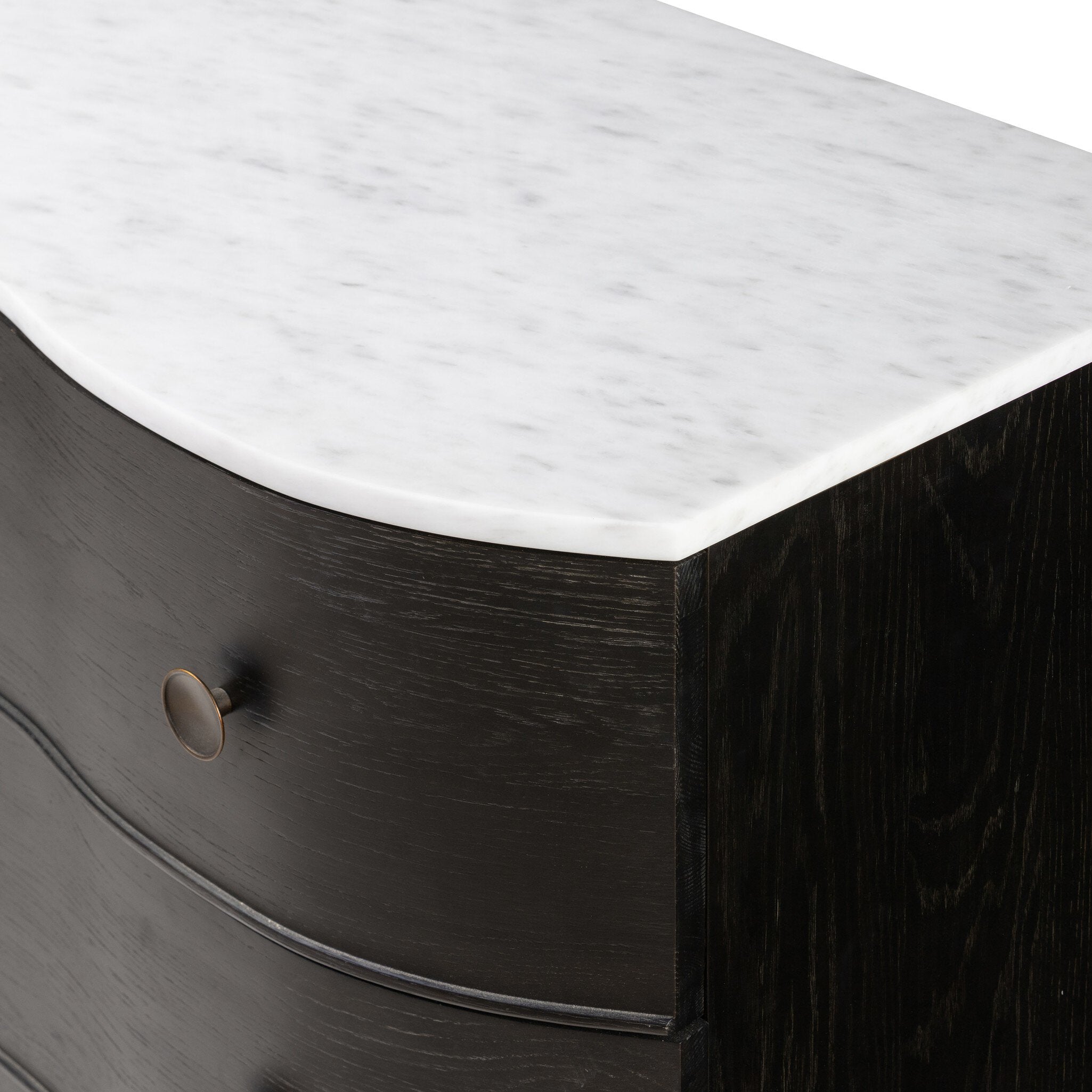Four Hands Tiago Marble Chest — Glossy White Marble-Distressed Black-Aged Brass