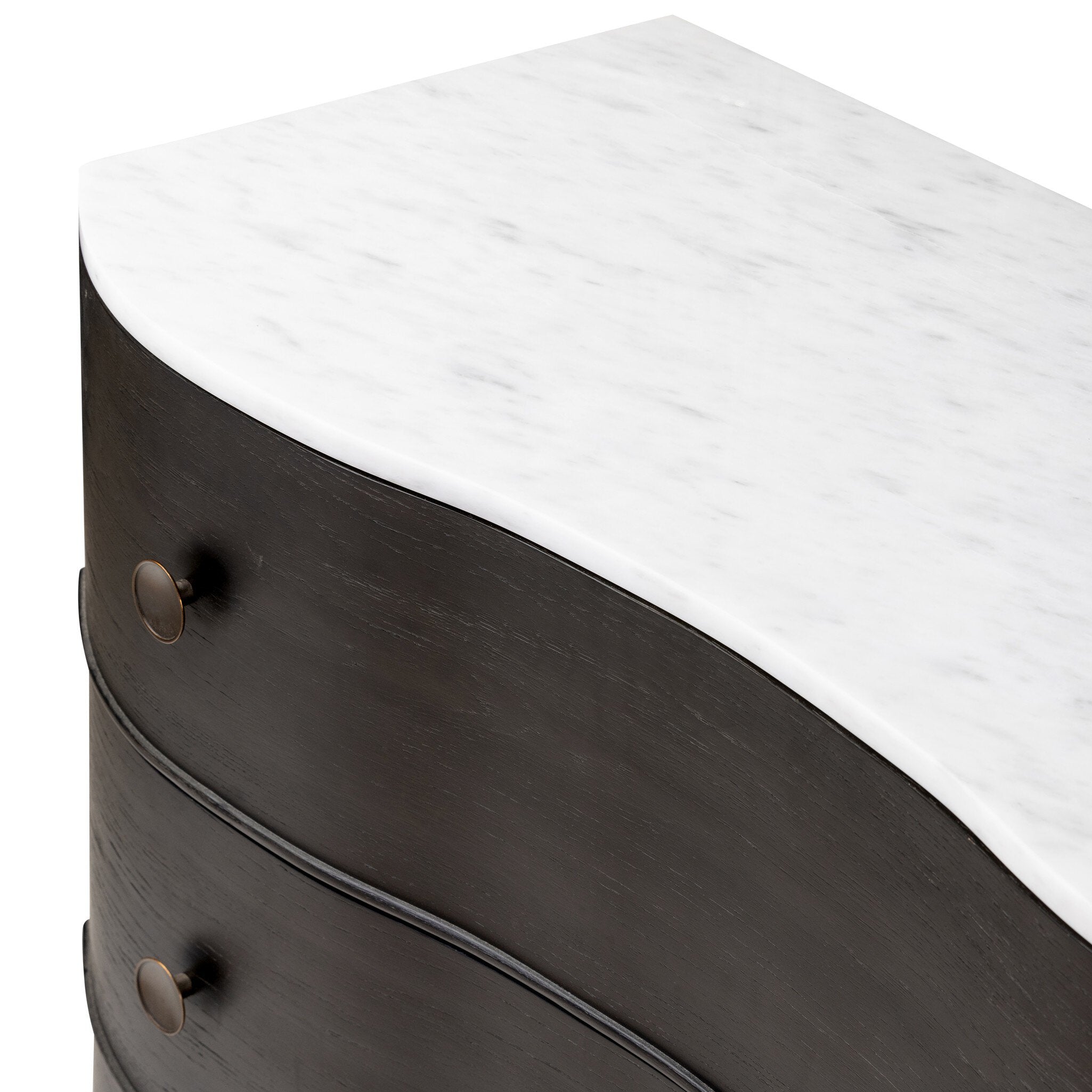 Four Hands Tiago Marble Chest — Glossy White Marble-Distressed Black-Aged Brass