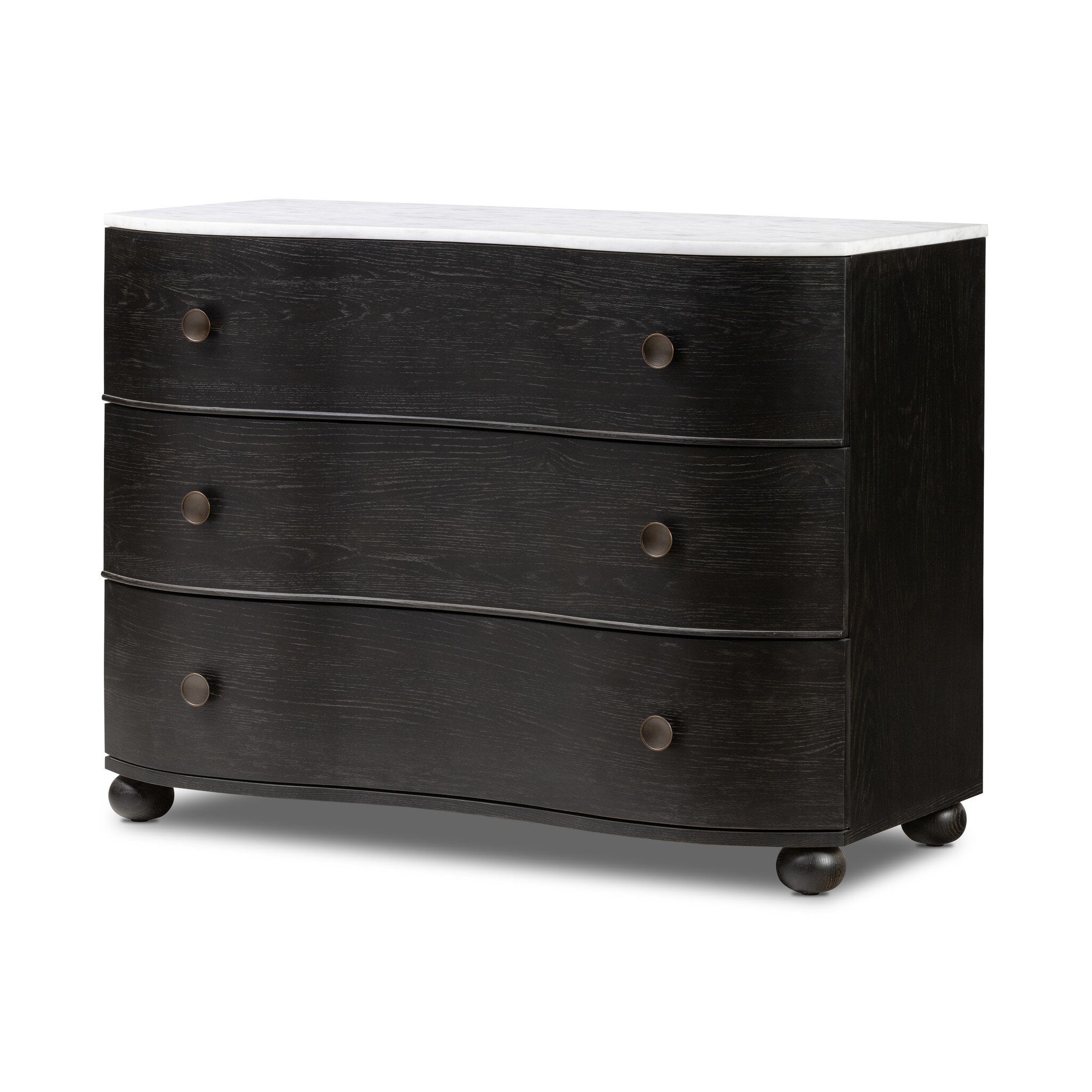 Four Hands Tiago Marble Chest — Glossy White Marble-Distressed Black-Aged Brass