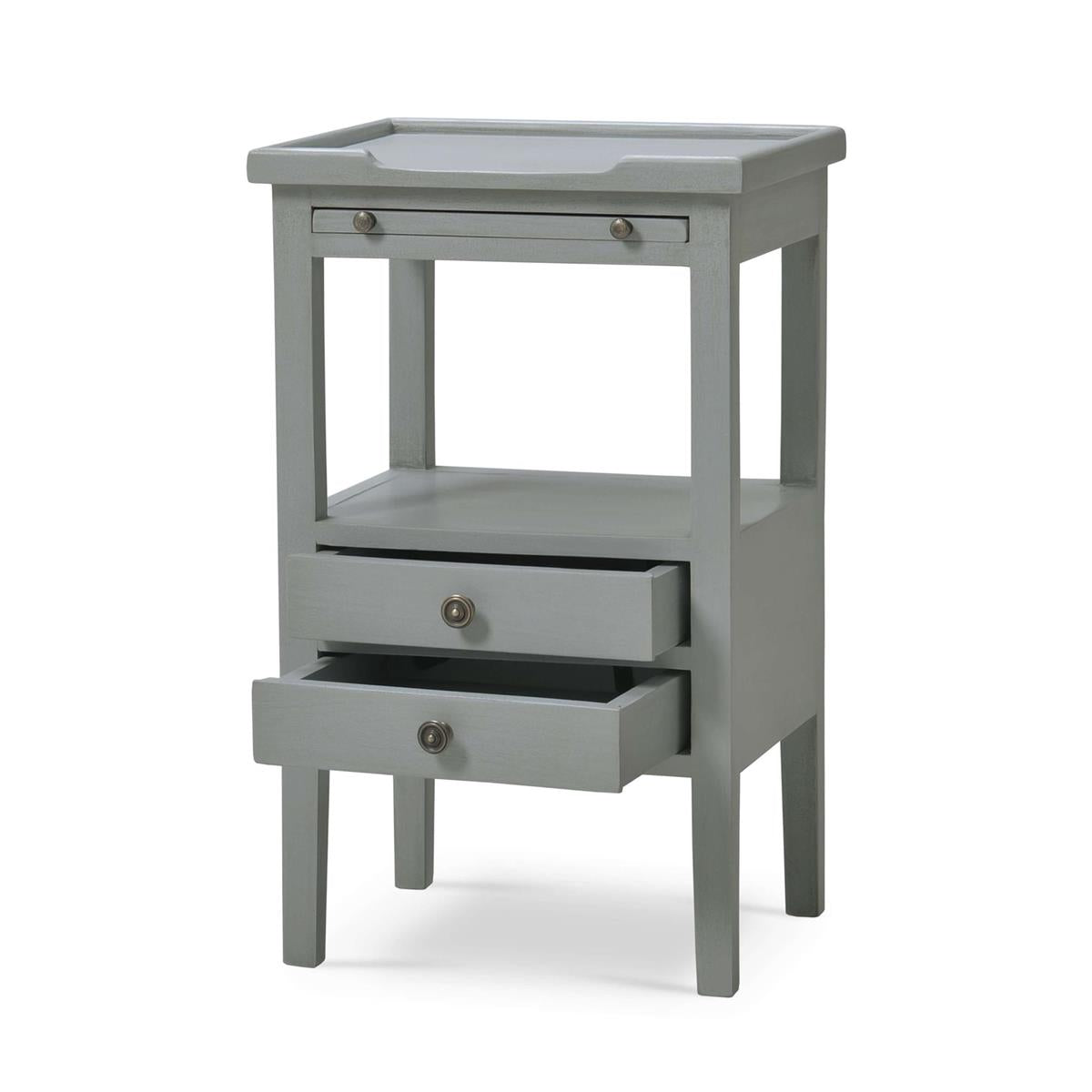 Bramble Eton 2 Drawer Side Table w/ Pull Out Shelf — Grey Charleston