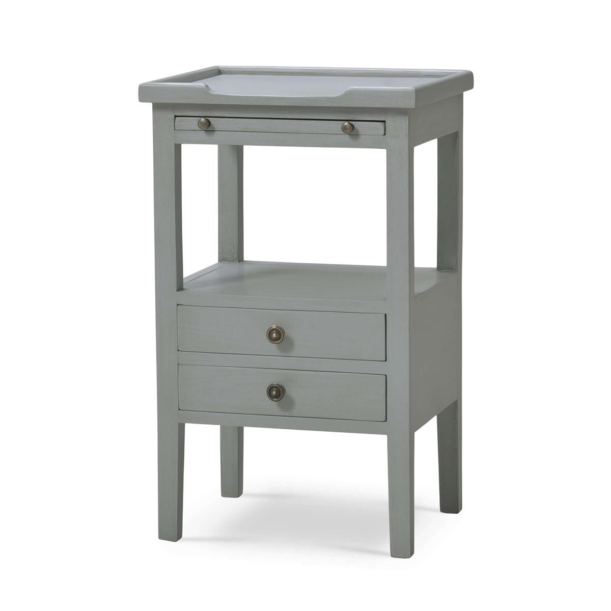 Bramble Eton 2 Drawer Side Table w/ Pull Out Shelf — Grey Charleston