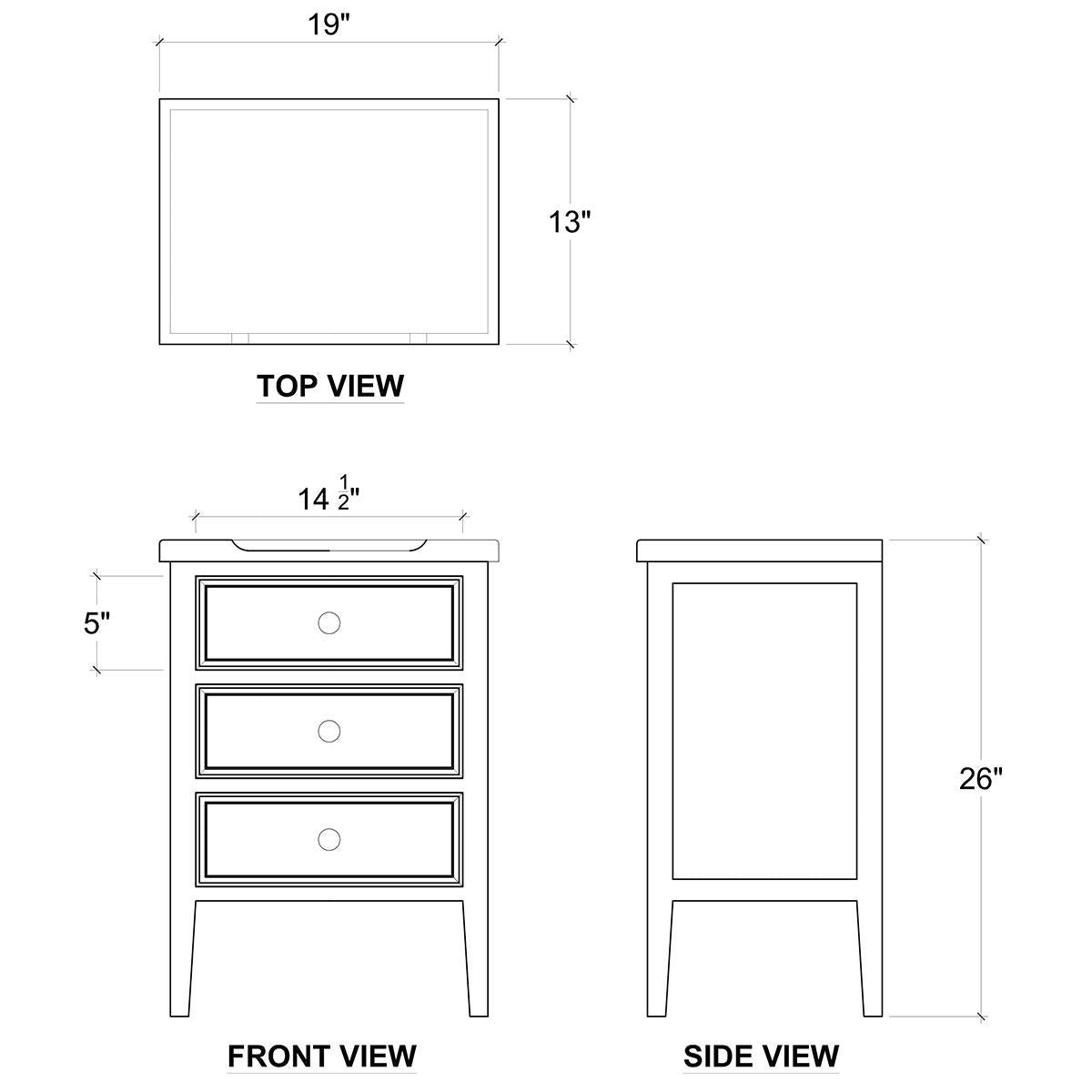 Bramble Eton 3 Drawer End Table — Grey Charleston