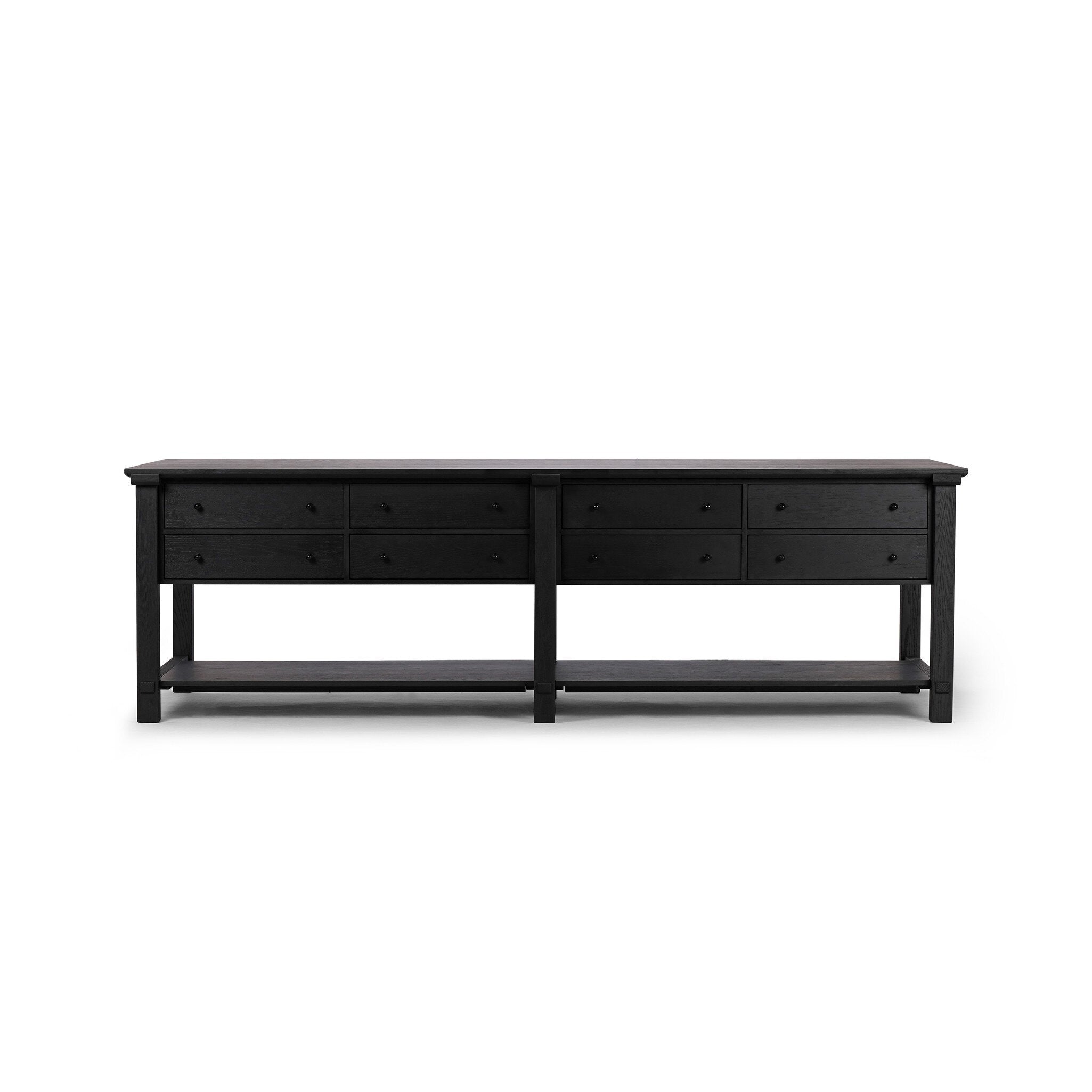 Four Hands Gardendale Kitchen Island — Stained Black Oak-Stained Black Oak Veneer-Black Iron