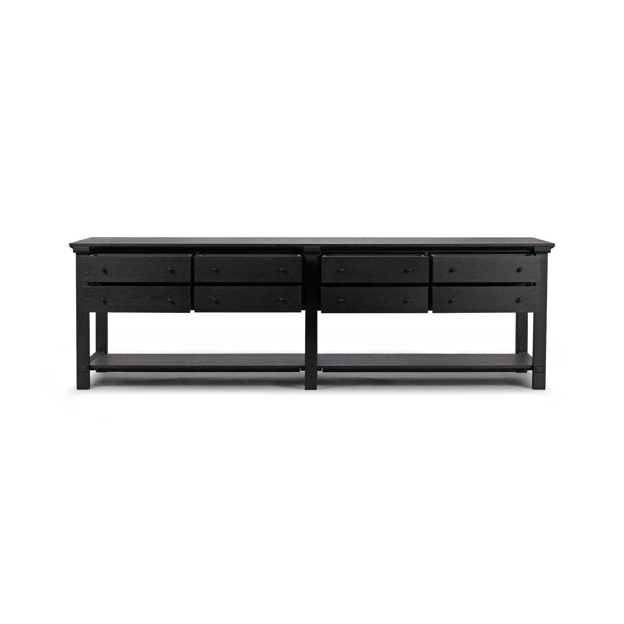 Four Hands Gardendale Kitchen Island — Stained Black Oak-Stained Black Oak Veneer-Black Iron