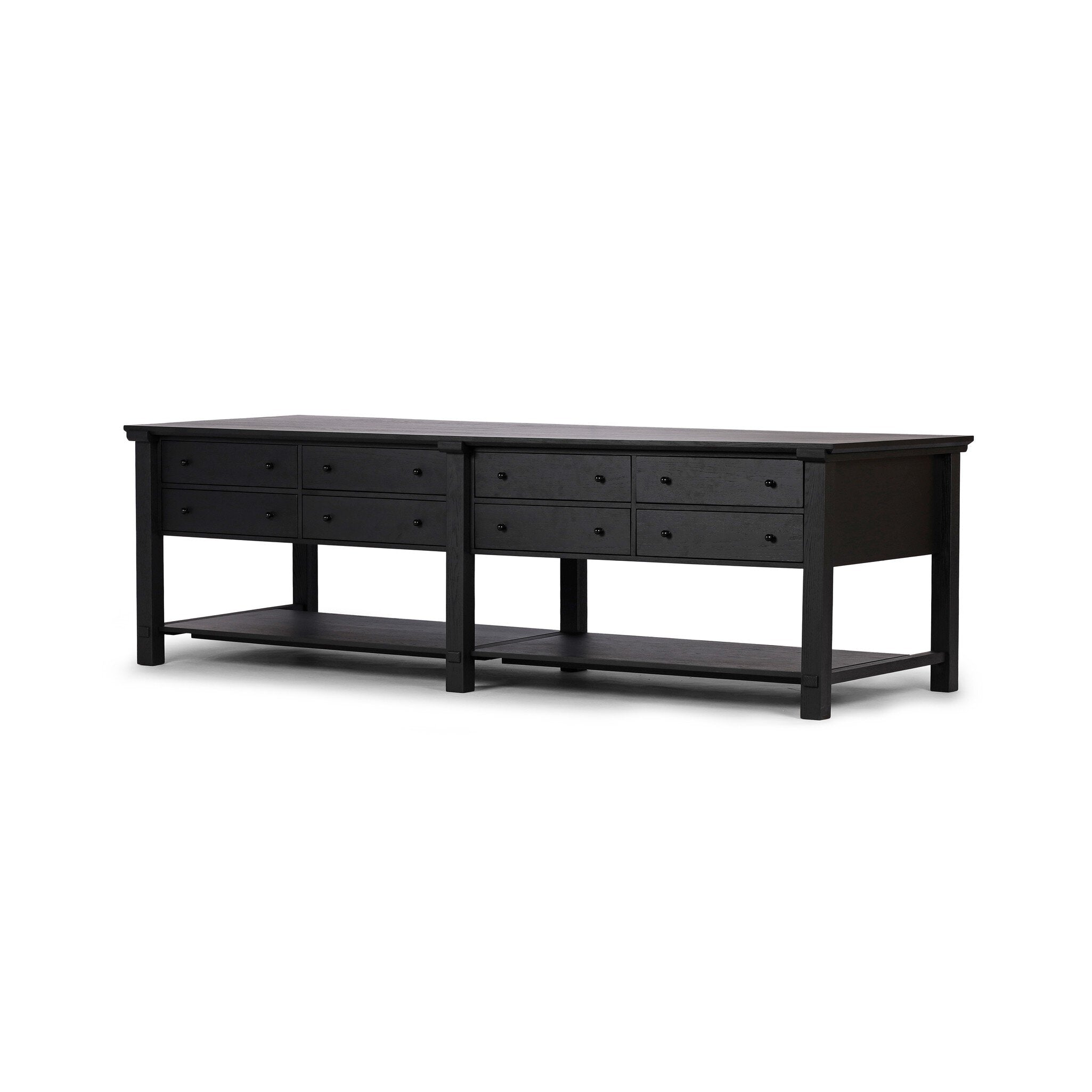 Four Hands Gardendale Kitchen Island — Stained Black Oak-Stained Black Oak Veneer-Black Iron