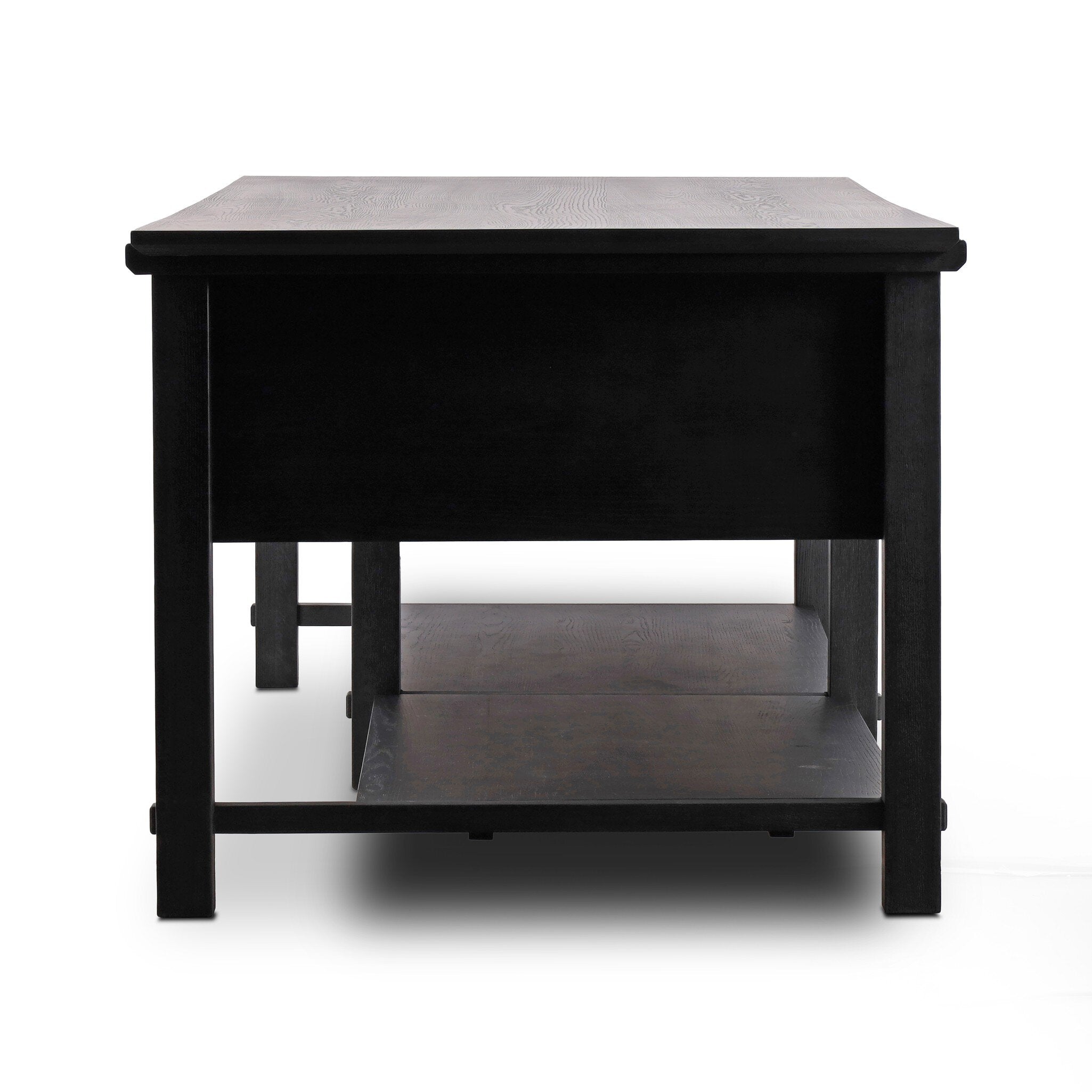 Four Hands Gardendale Kitchen Island — Stained Black Oak-Stained Black Oak Veneer-Black Iron