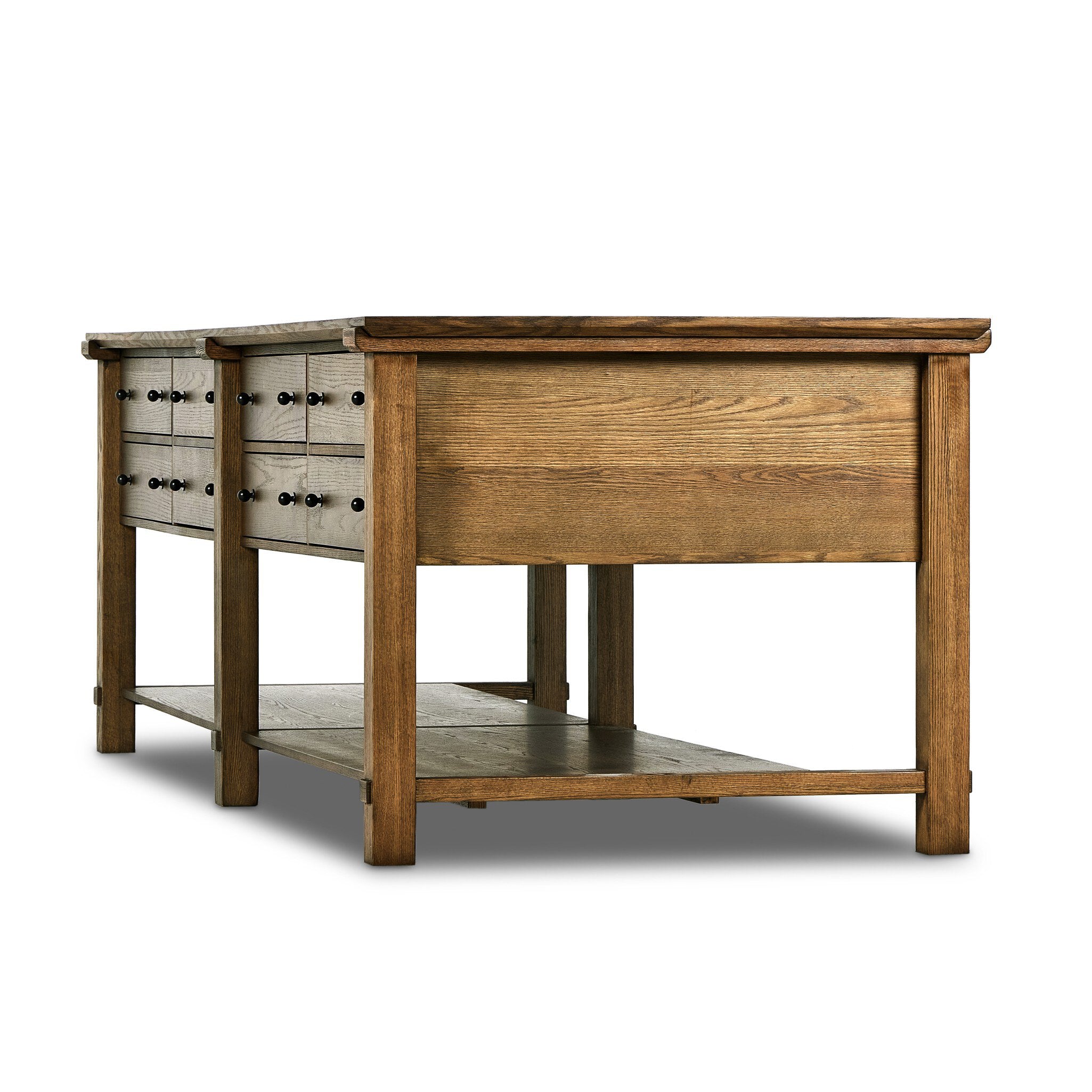 Four Hands Gardendale Kitchen Island — Tan Oak-Tan Oak Veneer-Black Iron