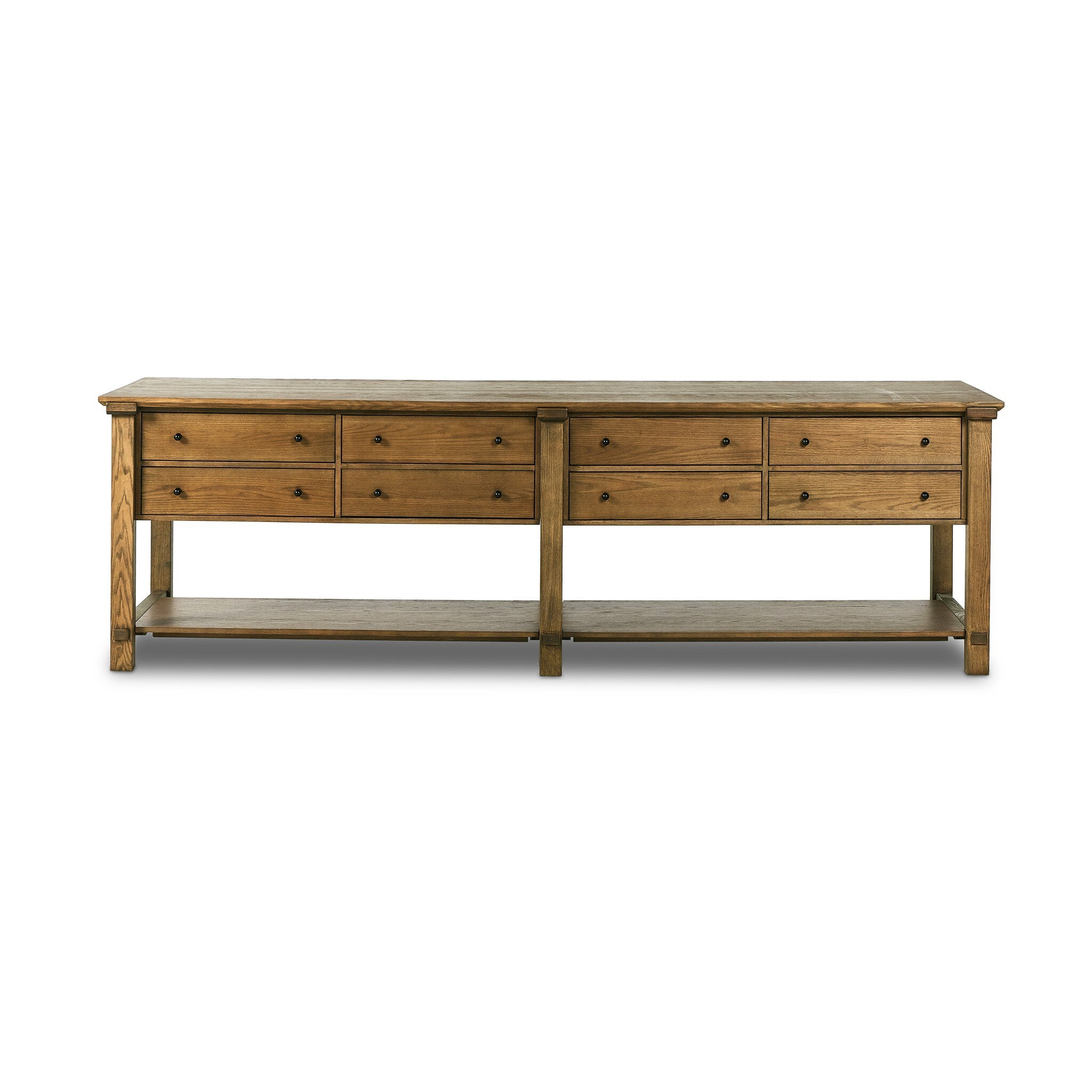 Four Hands Gardendale Kitchen Island — Tan Oak-Tan Oak Veneer-Black Iron