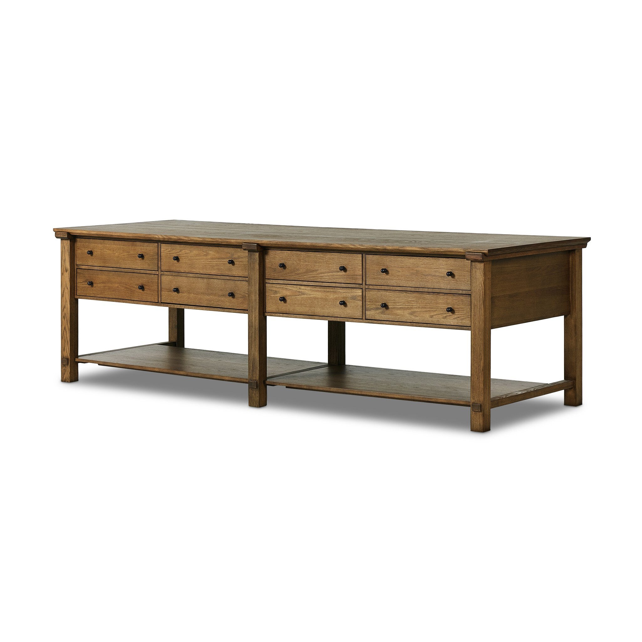 Four Hands Gardendale Kitchen Island — Tan Oak-Tan Oak Veneer-Black Iron