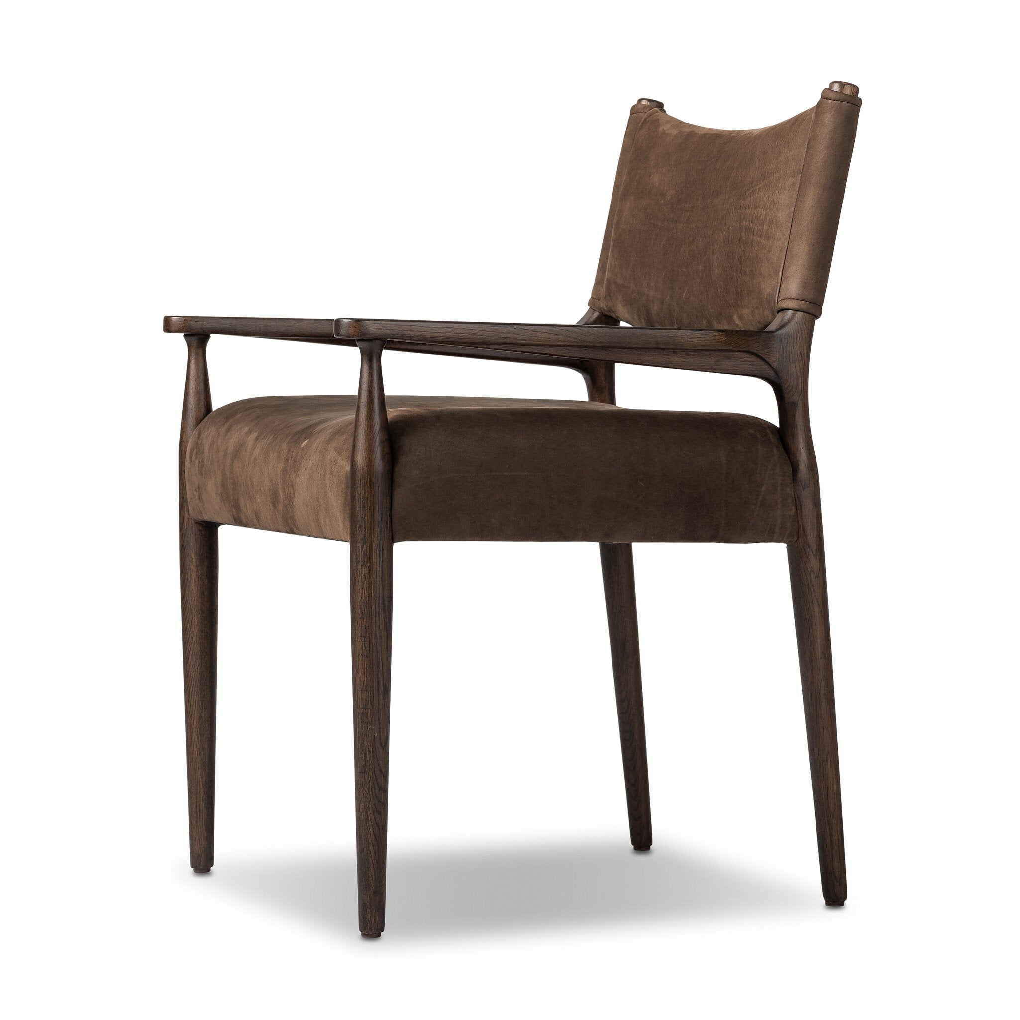 Four Hands Jayla Dining Armchair — Nubuck Cigar-Burnt Oak