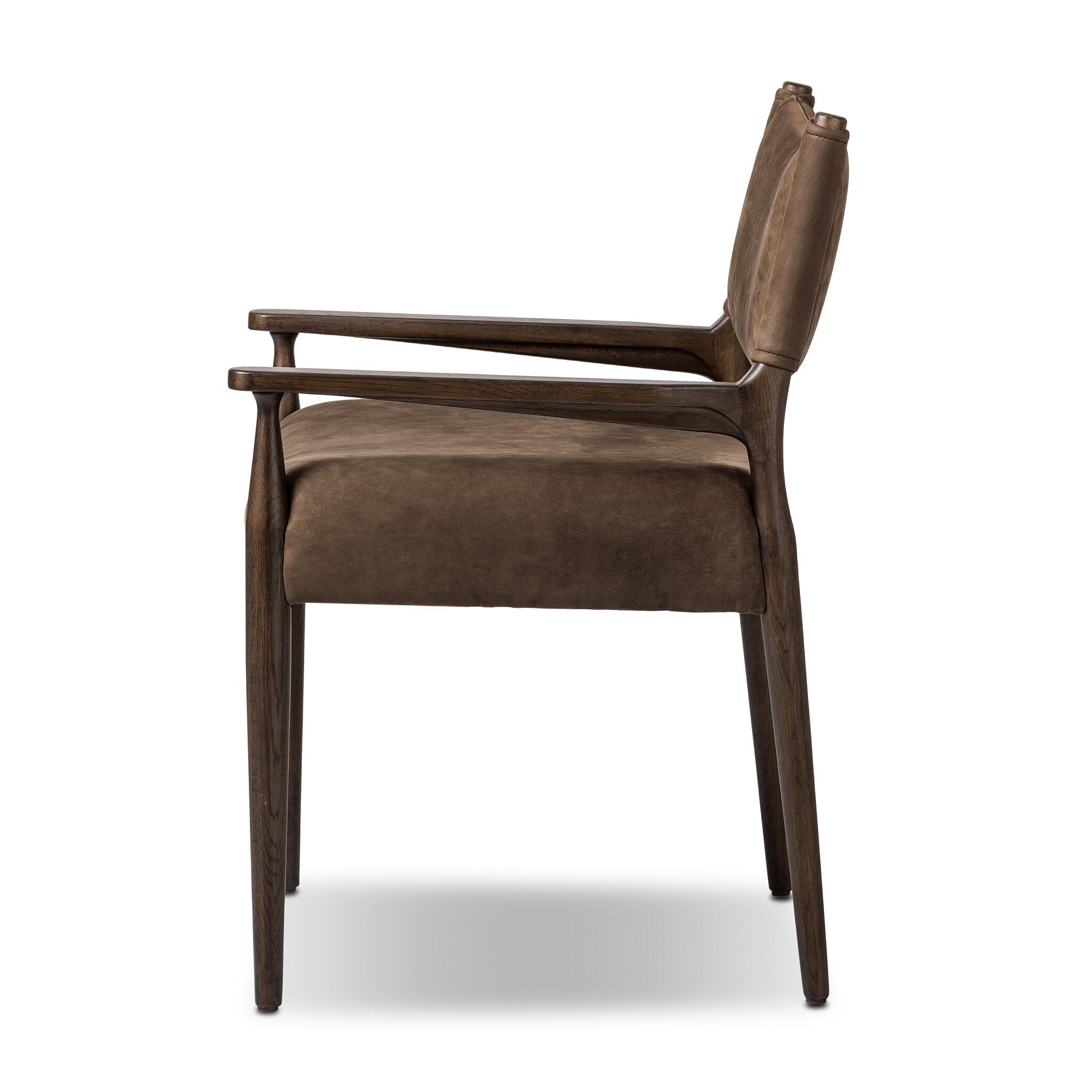 Four Hands Jayla Dining Armchair — Nubuck Cigar-Burnt Oak