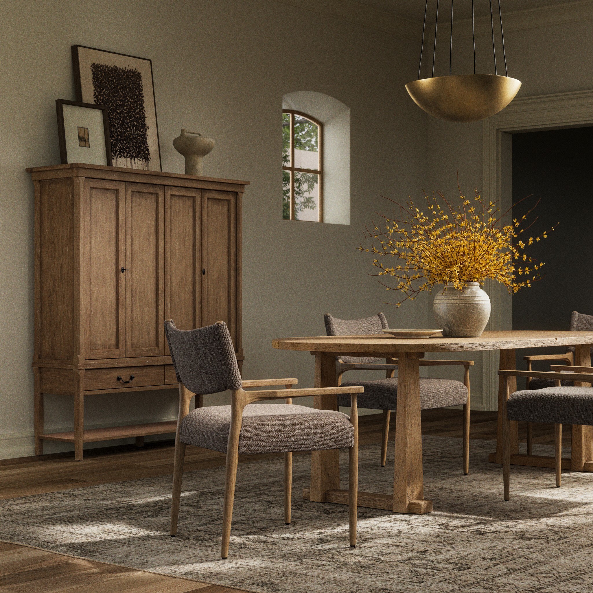 Four Hands Jayla Dining Armchair — Saxon Mink-Natural Oak