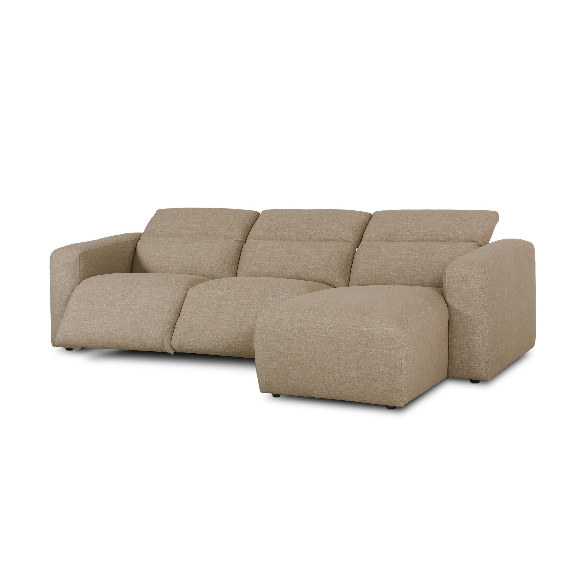Four Hands Radley Power Recliner 3-Piece Sectional W/ Chaise — Crypton Nomad Taupe