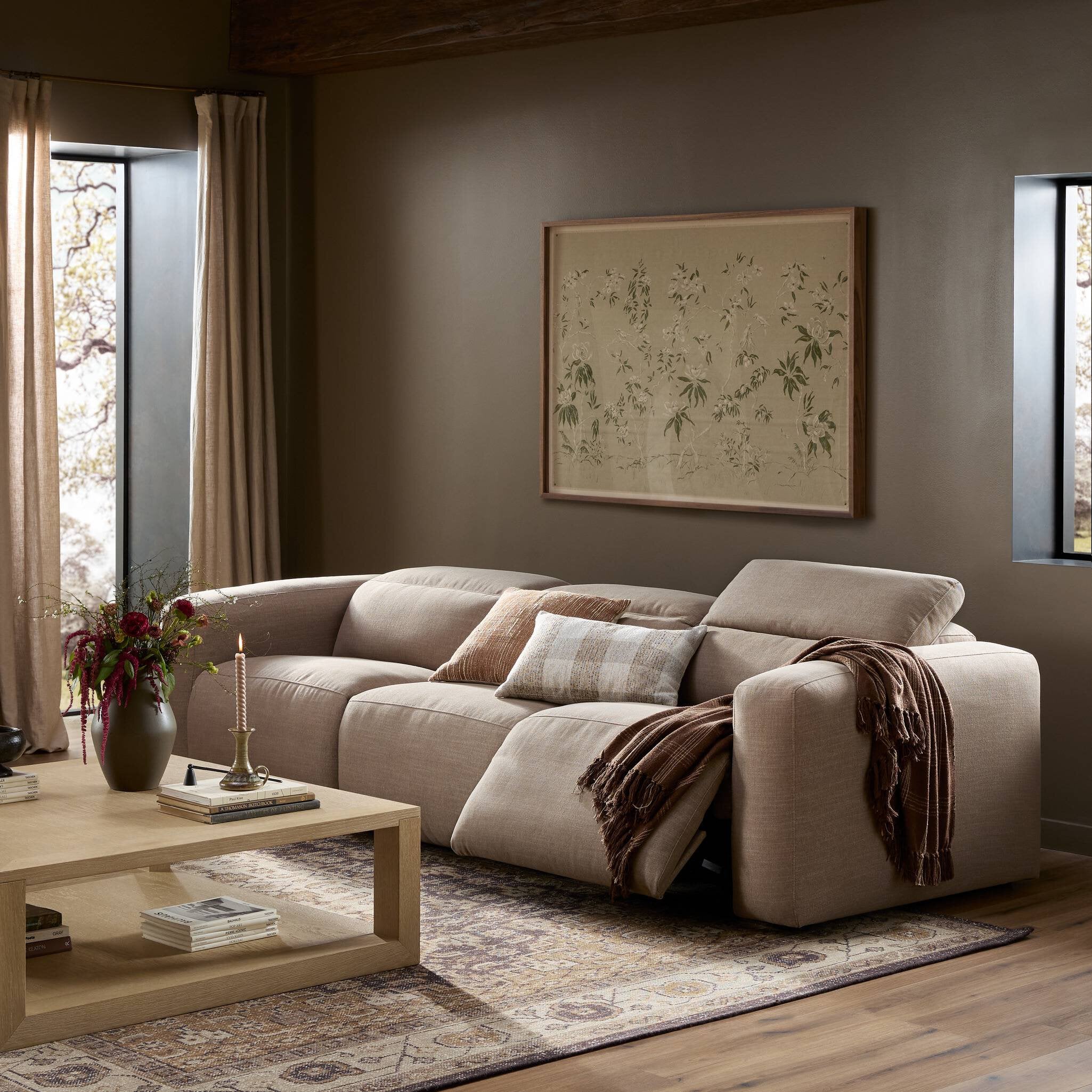 Four Hands Radley Power Recliner 3-Piece Sectional — Crypton Nomad Taupe