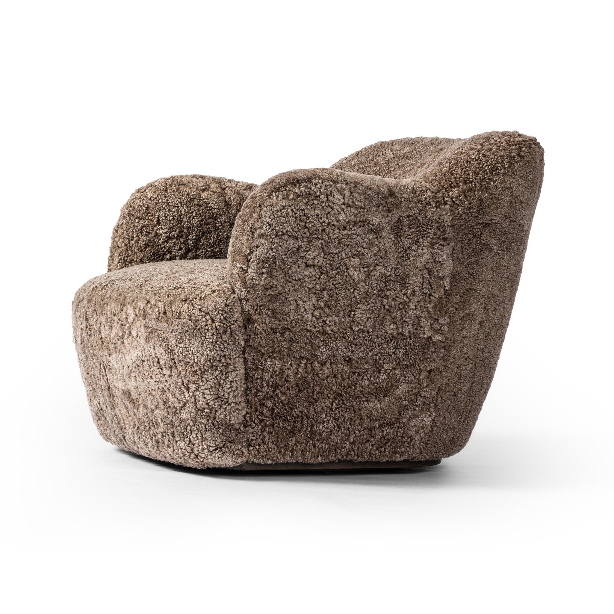 Four Hands Julius Swivel Chair — Taupe Shearling-Sienna Brown